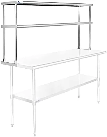 KHBIULIFE NSF Stainless Steel Commercial 2 Tier Double Overshelf 72 in. x 12 in. for Kitchen Prep & Work Table