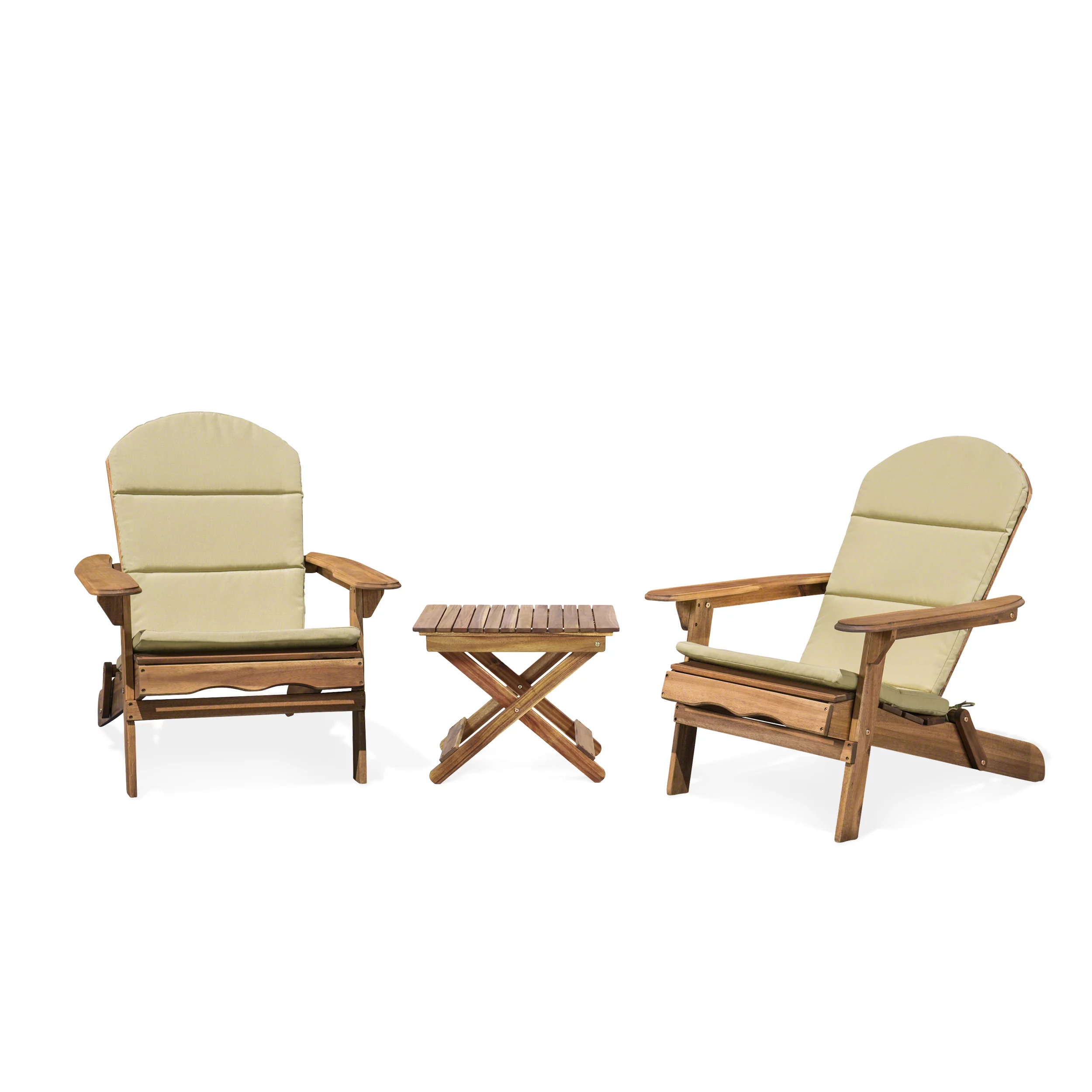 Gwendolyn Outdoor 2 Seater Acacia Wood Chat Set with Water Resistant Cushions, Khaki, Natural