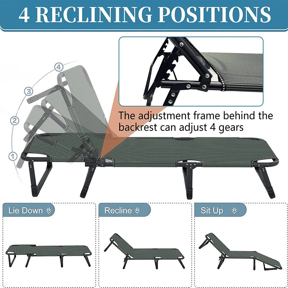 Adults Folding Sleeping Cots Guest Bed Child Portable Sun Lounger Camping w/ Mat