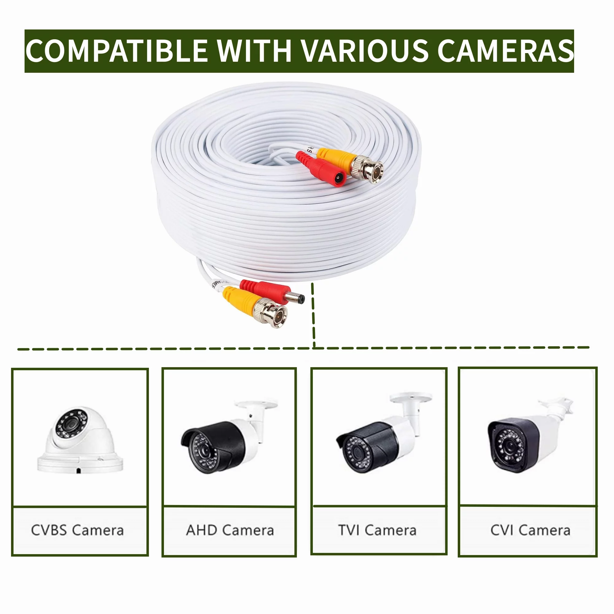 FITE ON 150ft White BNC Cable Cord Lead Compatible with Night Owl 8 Channel DVR 1 TB HDD 4 5MP HD Bullet Camera