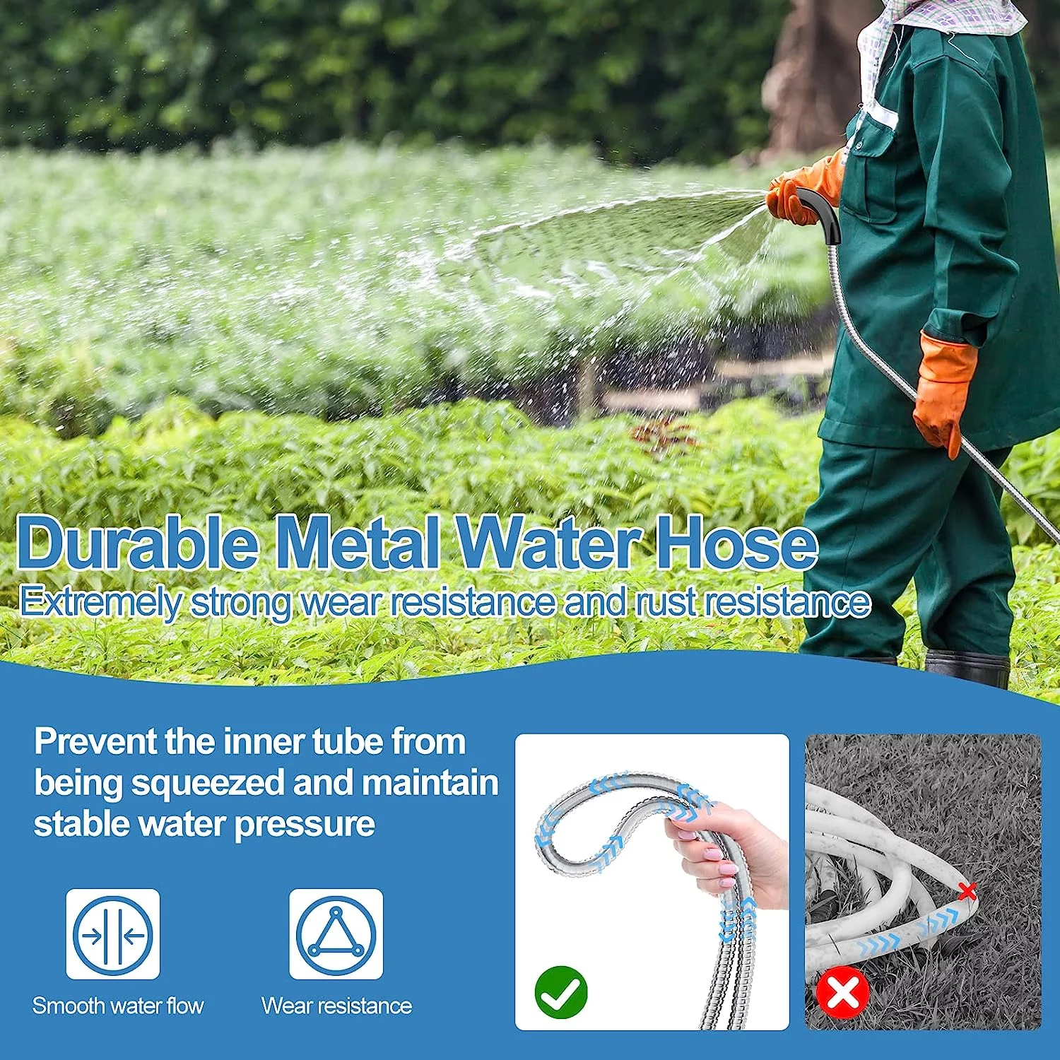 SPECILITE 100 FT Garden Hose, 304 Stainless Steel Metal Heavy Duty Flexible Water Hose, Collapsible, Kink Free, Durable, Lightweight Hose