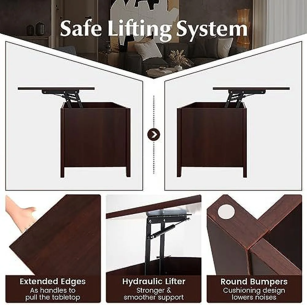 JDZHAPPYLIFE Lift Top Coffee Table Modern Wood Cocktail Table with Hidden Compartment and Lower  Shelves  Wooden Laptop Table Lift Tabletop Home  (White)