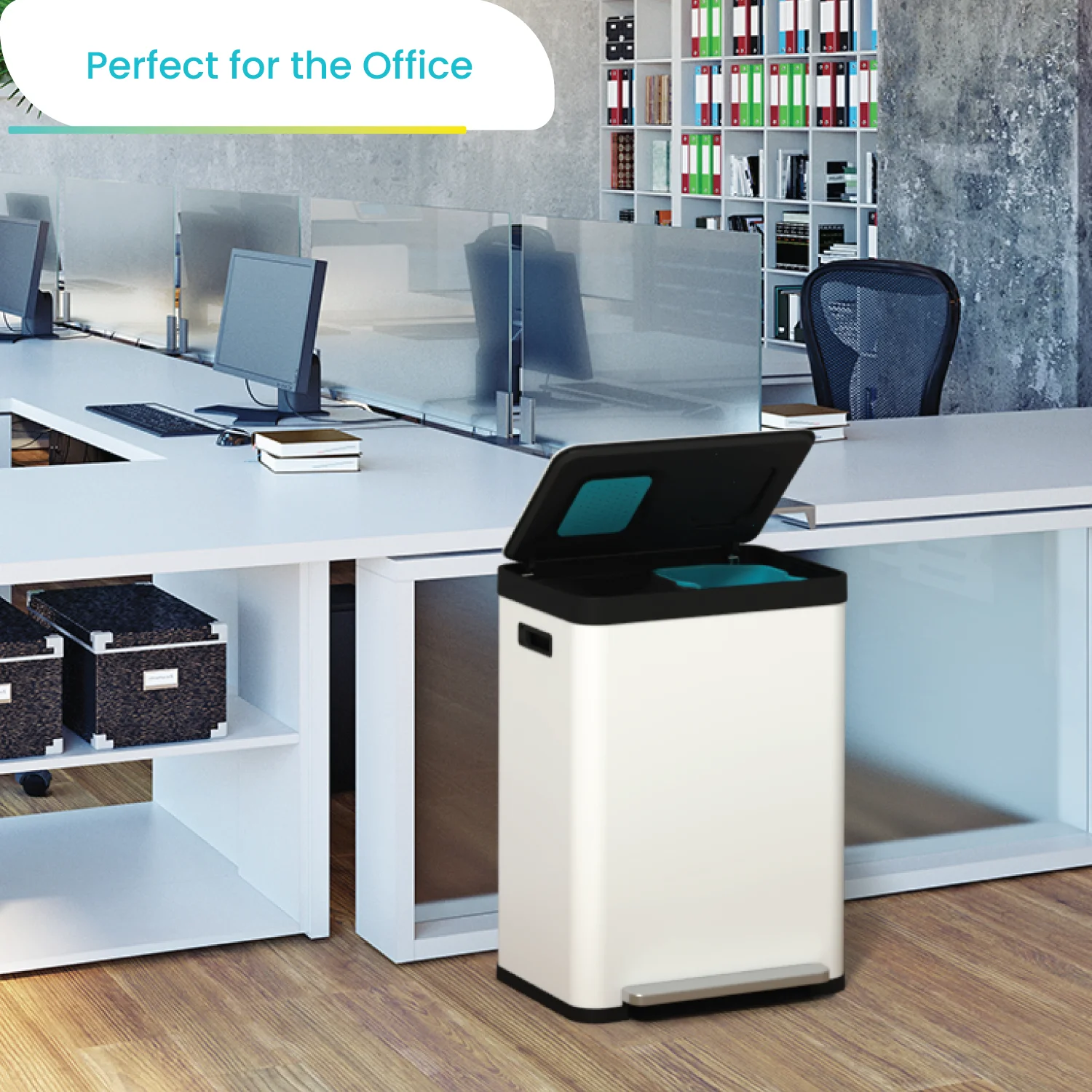 Home Zone Living 18.5 gal Kitchen Garbage Can with Cleanaura Pack, White