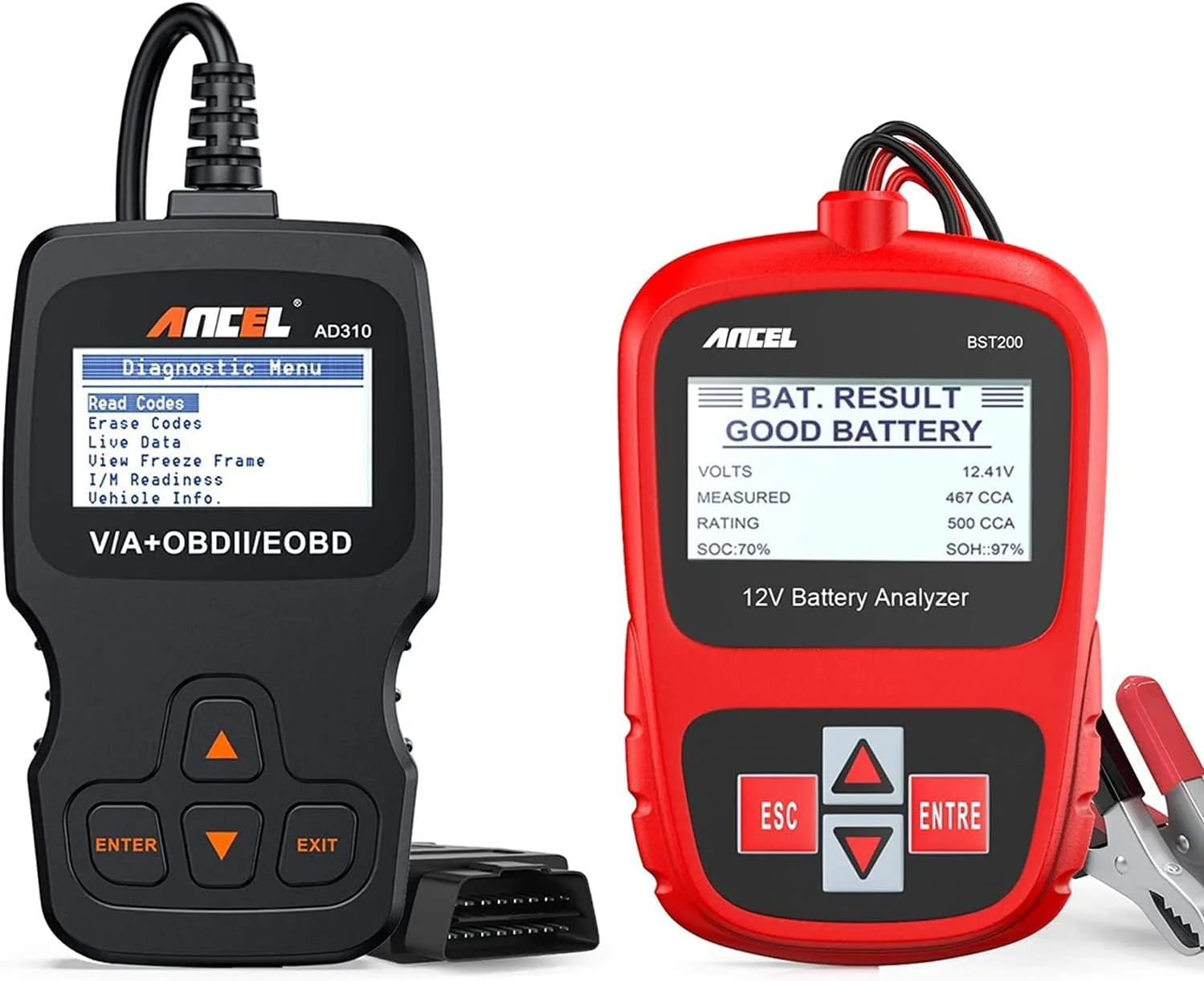 ANCEL BST200 12V Car Battery Load Tester and ANCEL AD310 Classic Enhanced Universal OBD II Scanner Car Engine Fault Code Reader