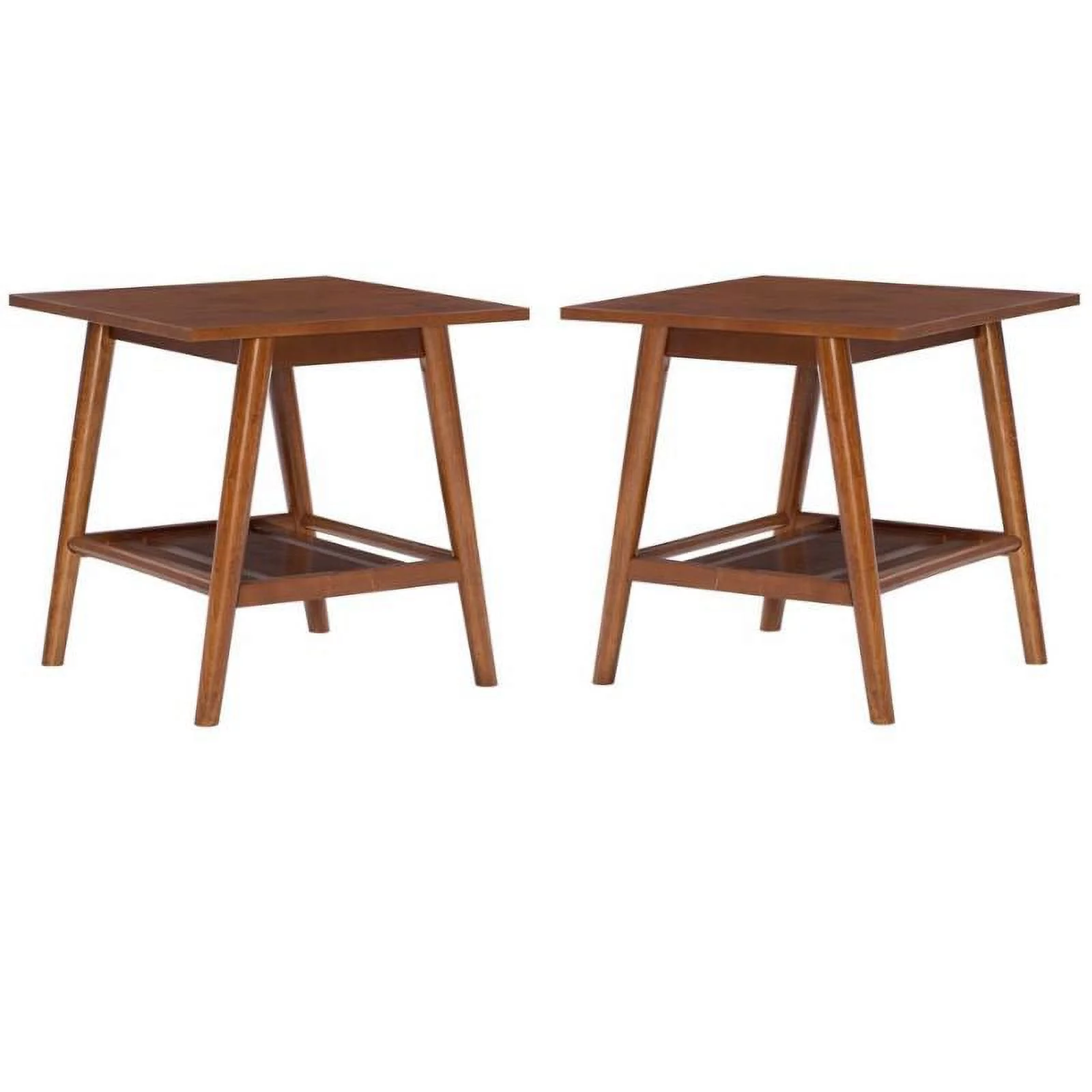 Home Square 2-Piece Furniture Solidwood End Table Set in Brown