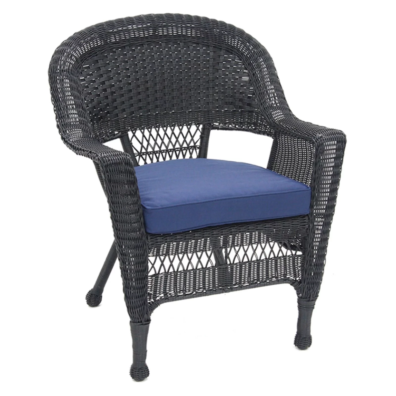 Jeco Wicker Chair in Espresso with Black Cushion (Set of 4)