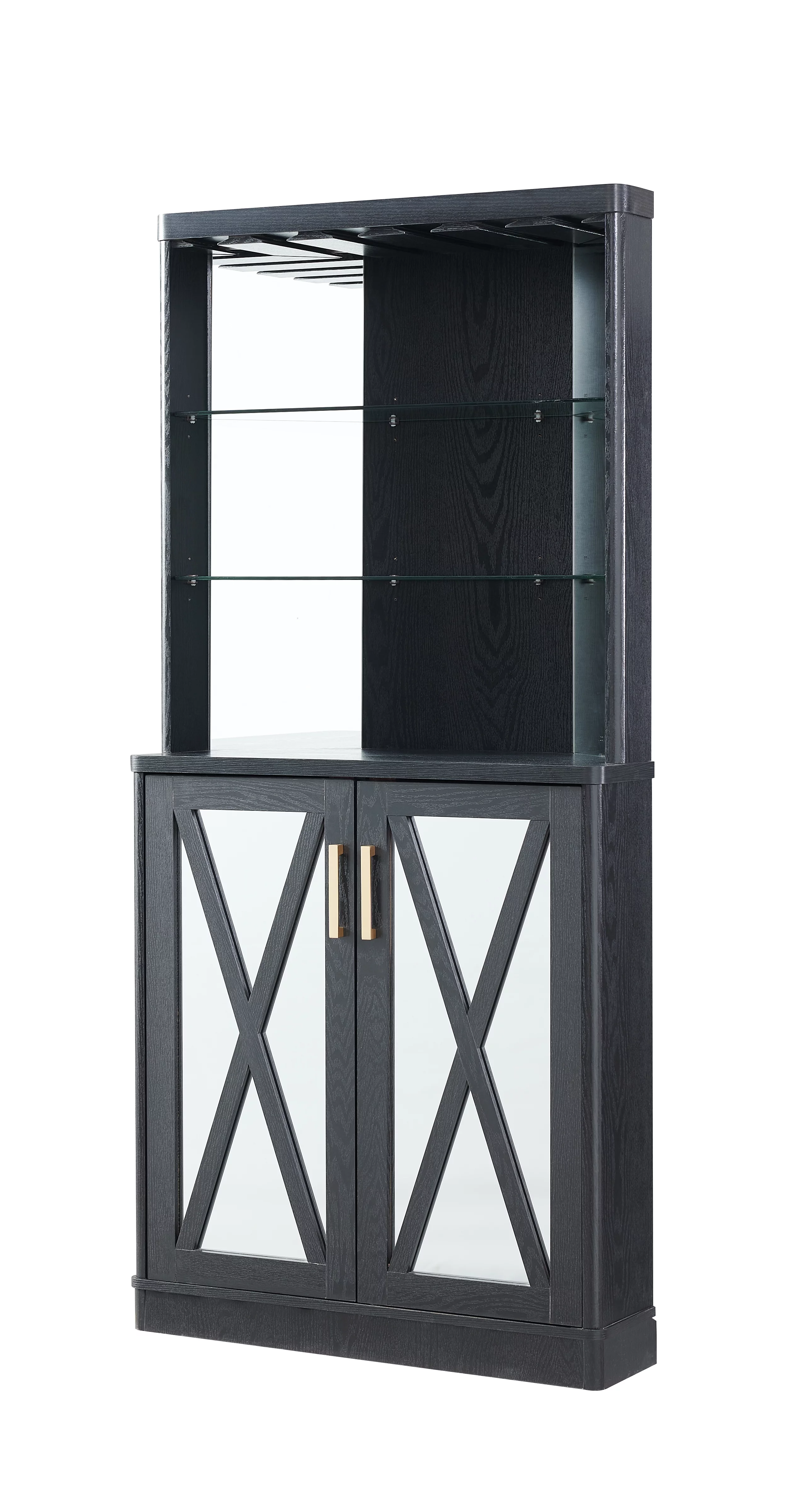 Home Source Black Gold Corner Bar Cabinet with Mirrored Panels