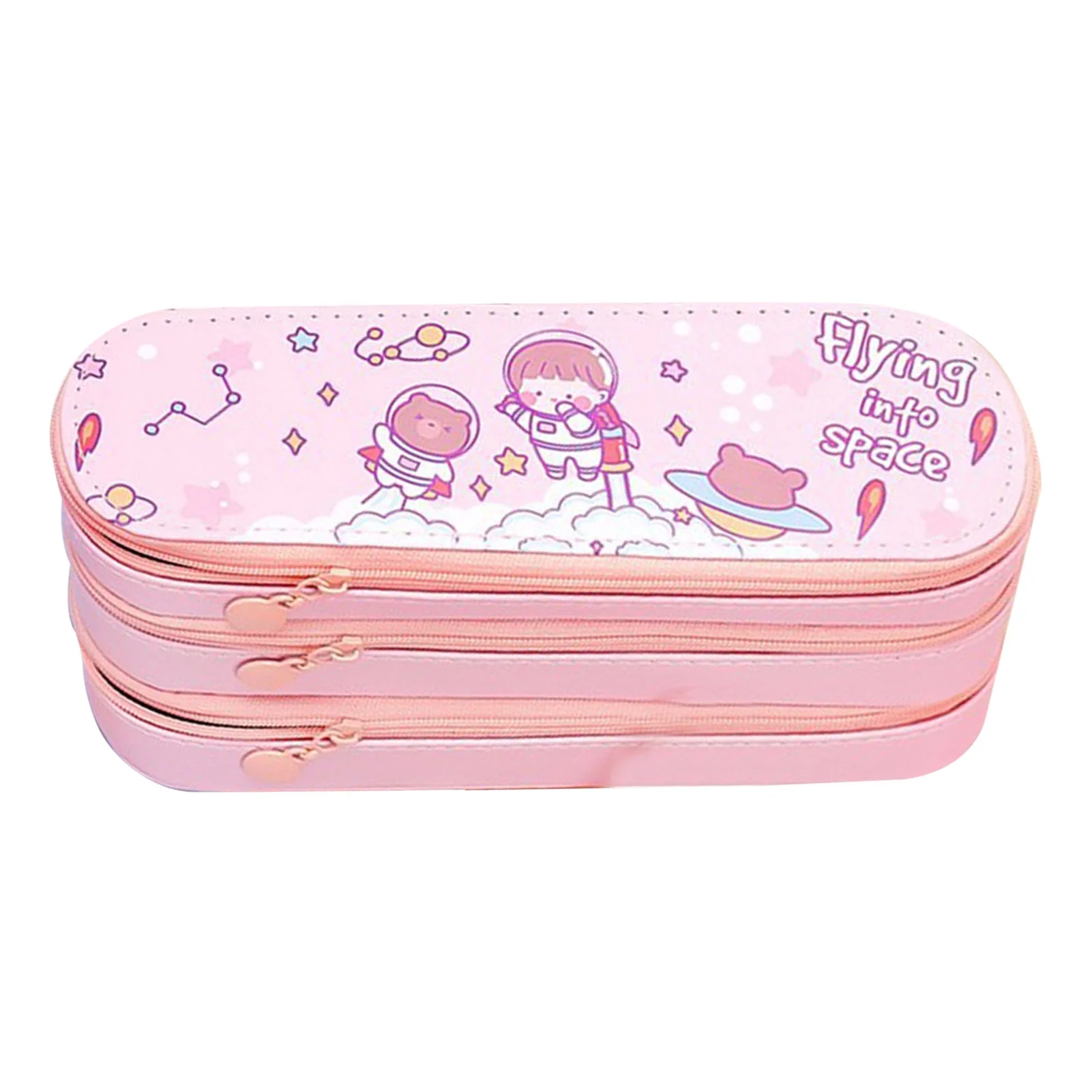 Dekaim Large Pencil Case Multipurpose Cute Stylish 3 Layers Large Capacity Pencil Pouch with Class Schedule for School Office College(Pink)