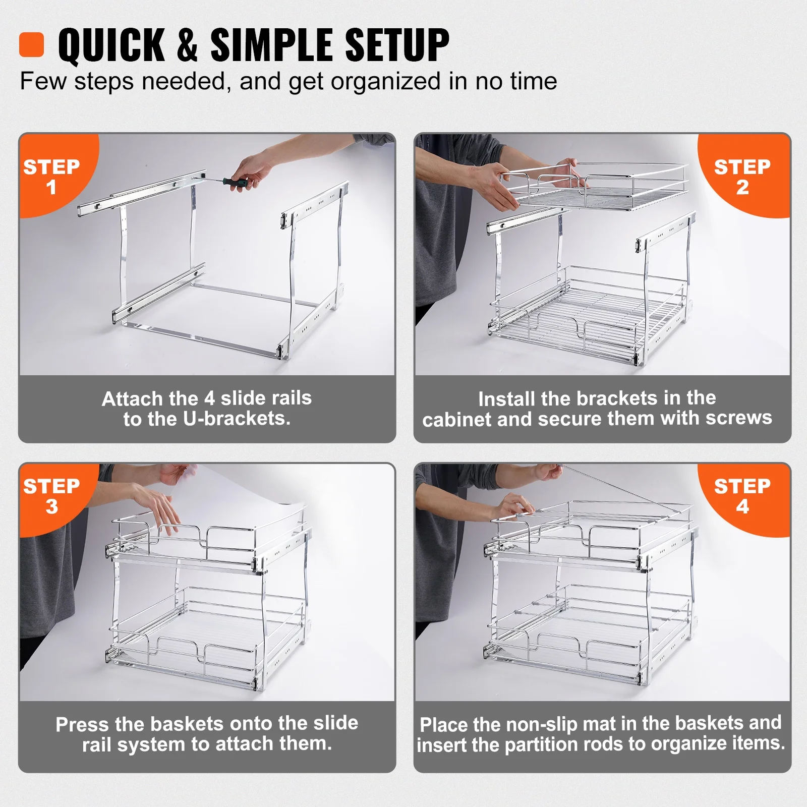 SKYSHALO 13x21 inch Drawer Basket 2-Tier Wire Pull Out Cabinet Under Sink Organizer