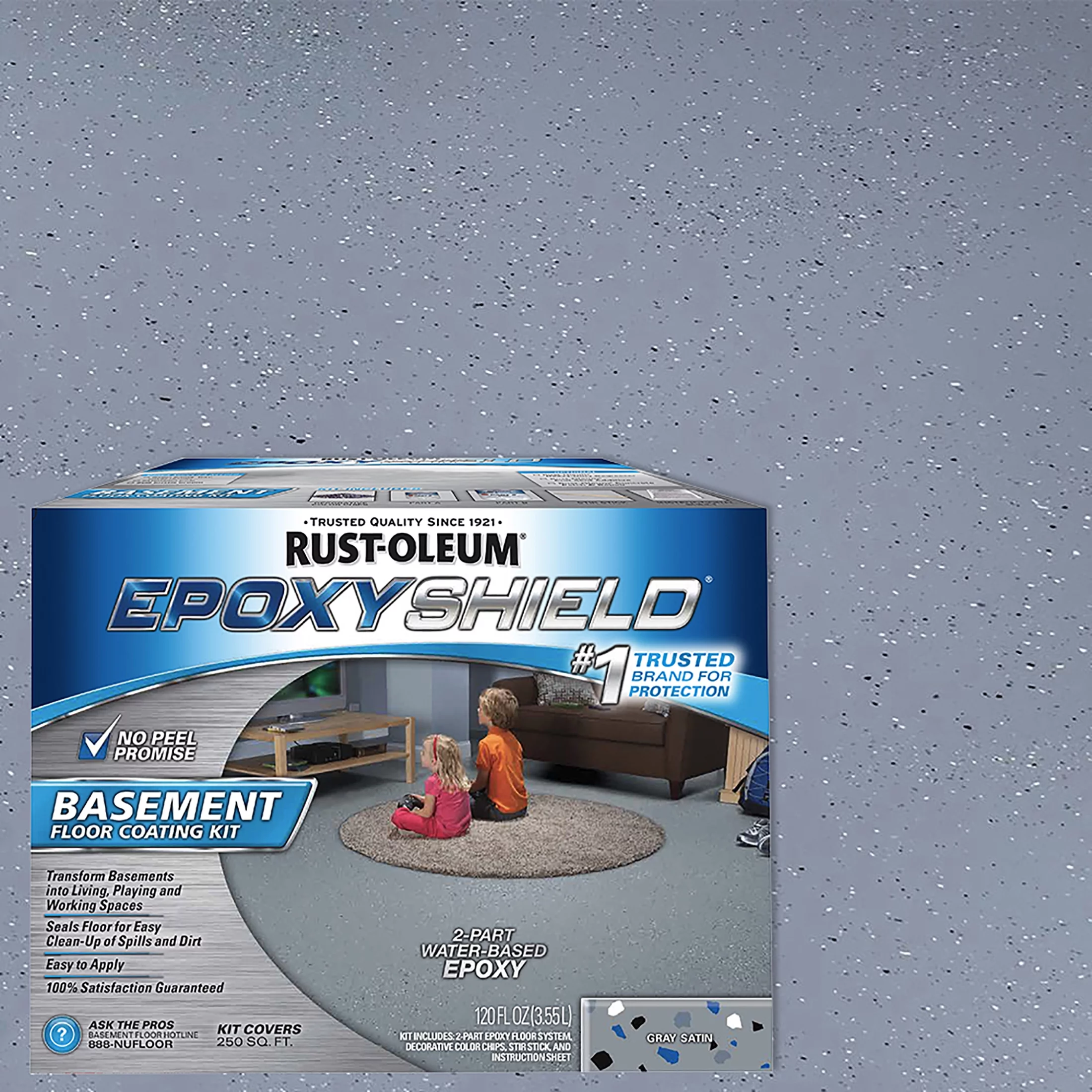 Gray, Rust-Oleum EpoxyShield Basement Satin Floor Coating Kit-203007, 120 oz