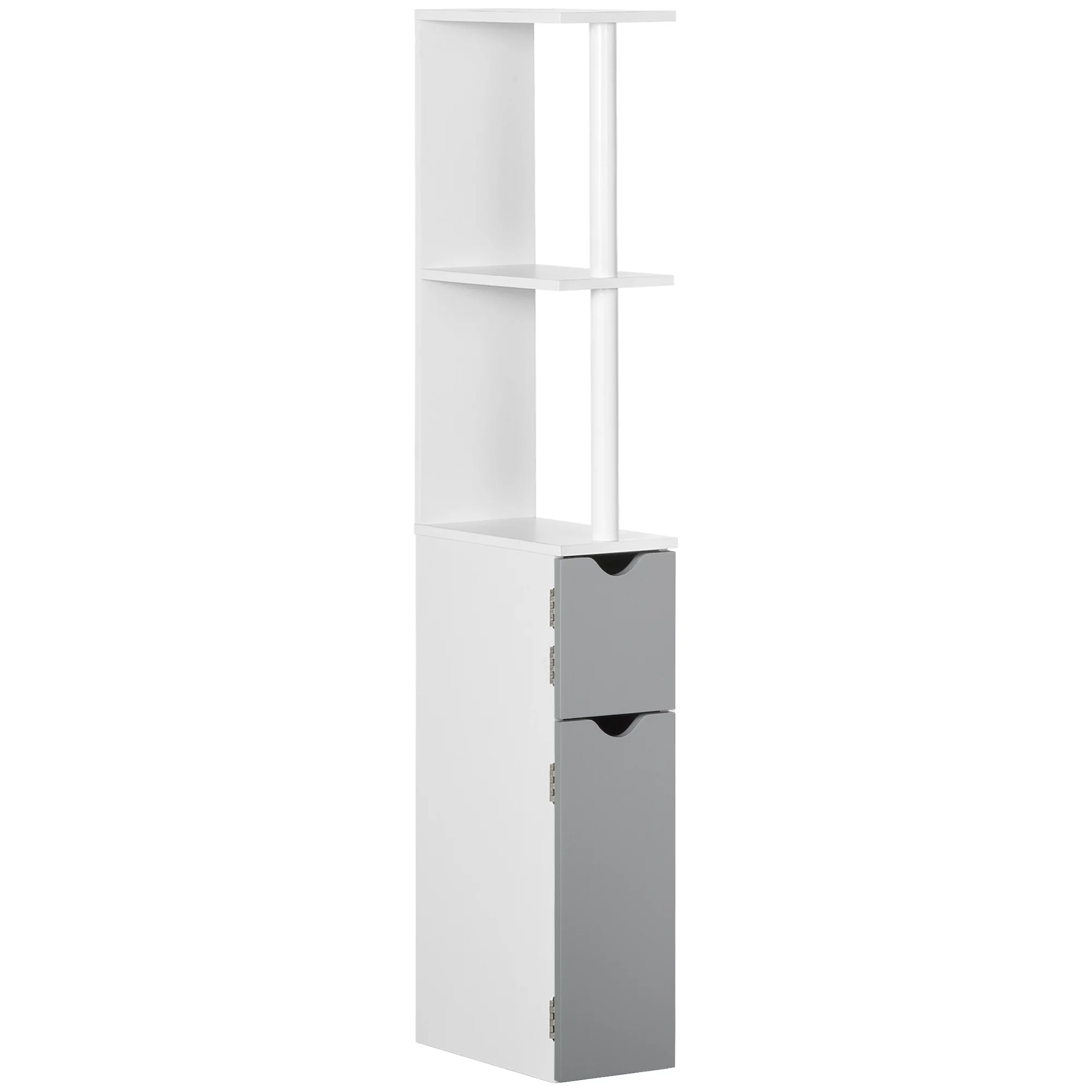 kleankin Tall Bathroom Storage Cabinet, Freestanding Linen Tower with 2 Open Shelves and 2 Door Cabinets, Grey