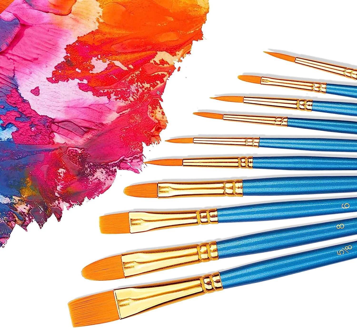 GoXteam Paint Brush Set, 10pcs Round Pointed Tip Nylon Hair Artist Detail Paintbrushes, Professional Fine Acrylic Oil Watercolor Brushes for Face Nail Body Art Craft Model Miniature Painting, Blue