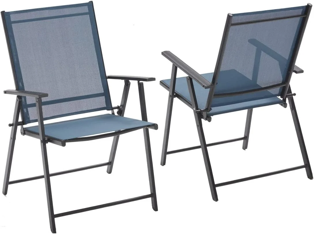 Folding Patio Chairs with Arms, Portable Patio Dining Chairs Sling Back Chairs for Garden, Set of 2