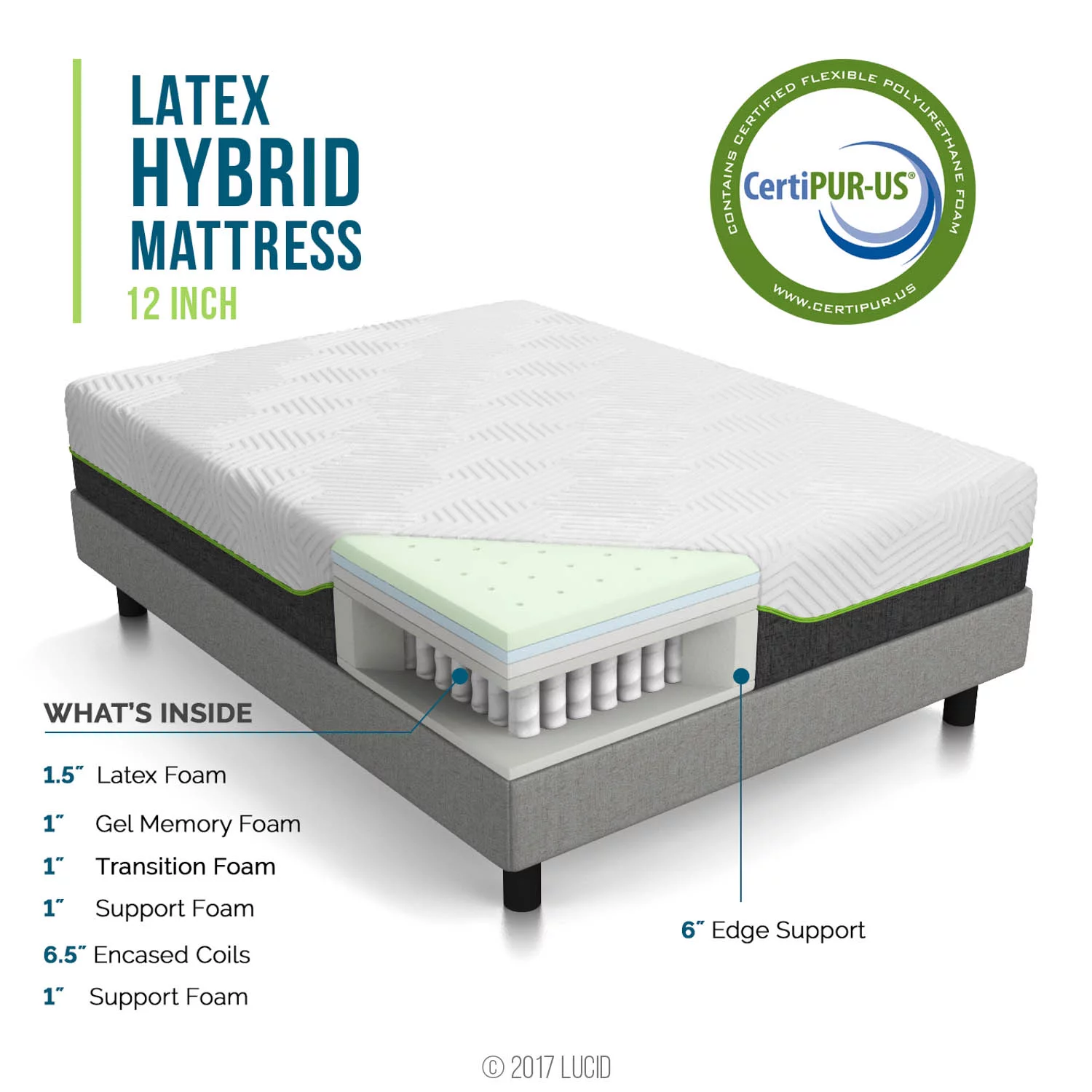 Lucid&nbsp;12 in. Latex Hybrid Mattress