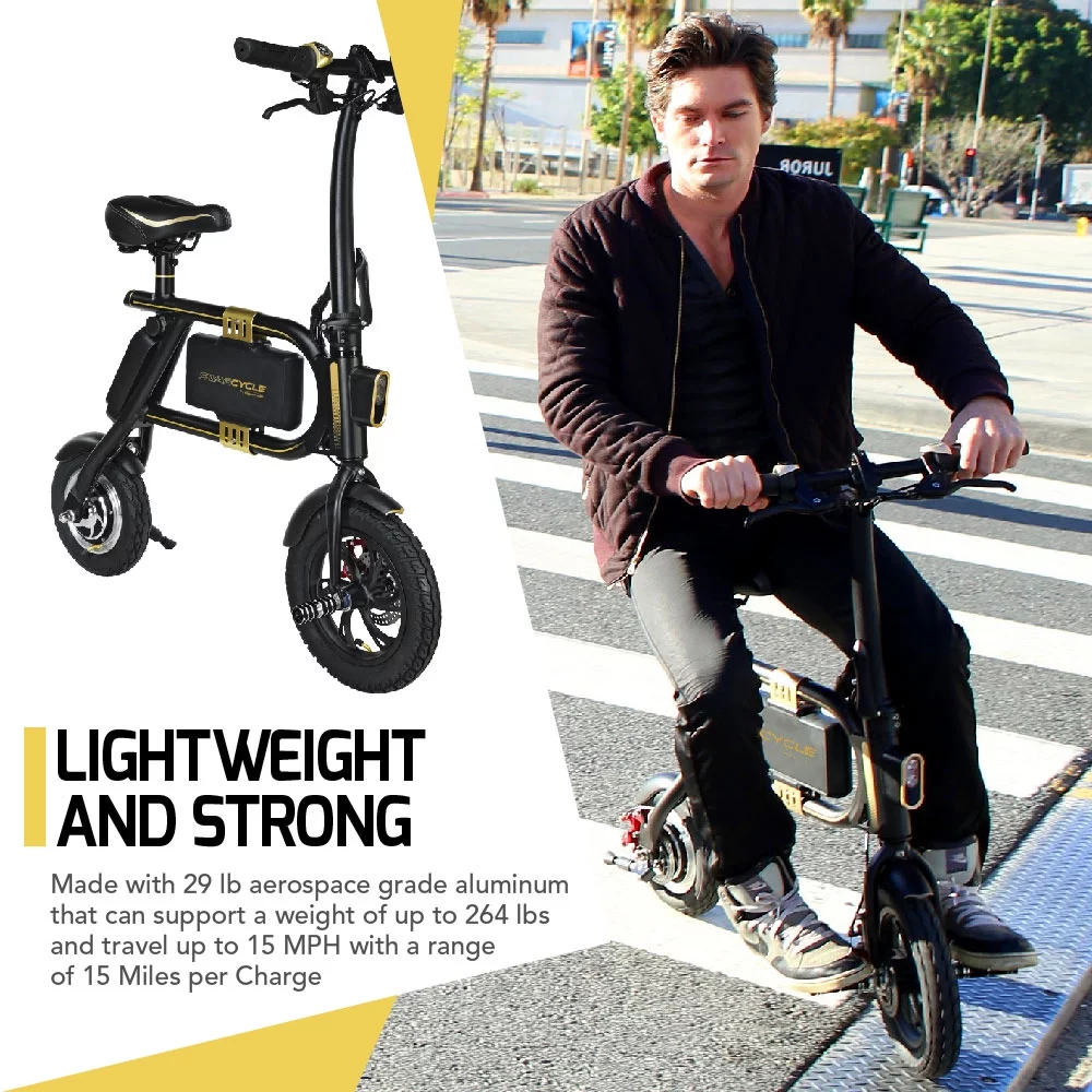 Swagtron SwagCycle E-Bike Folding Electric Bicycle with 15 Mile Range, Collapsible Frame, and Handlebar Display (Recertified)