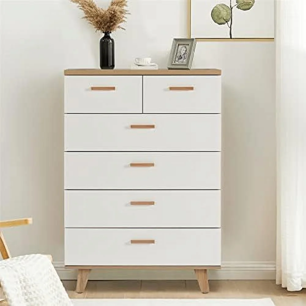 MQLIFEBOOM 4 Drawer Dresser Drawers Chest  Cabinet   Closet Drawers Organizer with Solid Wood Handles and Feet   Drawer for Playroom  Bedroom   White &Brown