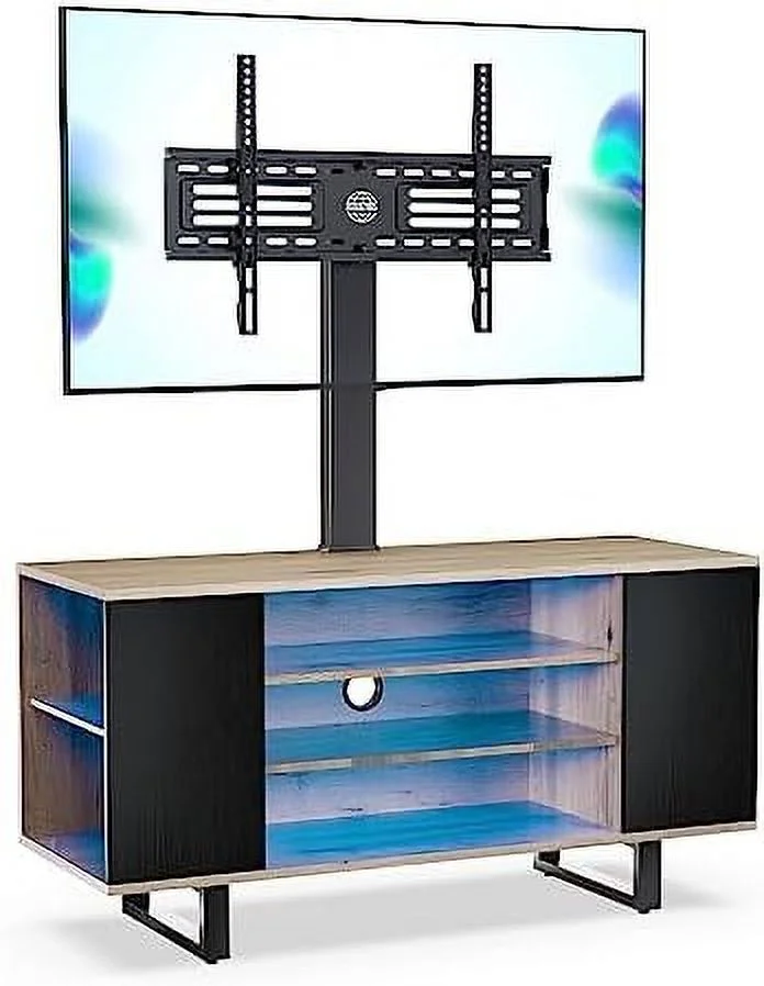 GVJMTKP TV Stand with Mount for 32-70 inch TVs LED Light Entertainment Center with Wood Console  Swivel Floor TV Stand Mount with Light for Living Room  Bedroom (Walnut  Holds 88lbs)