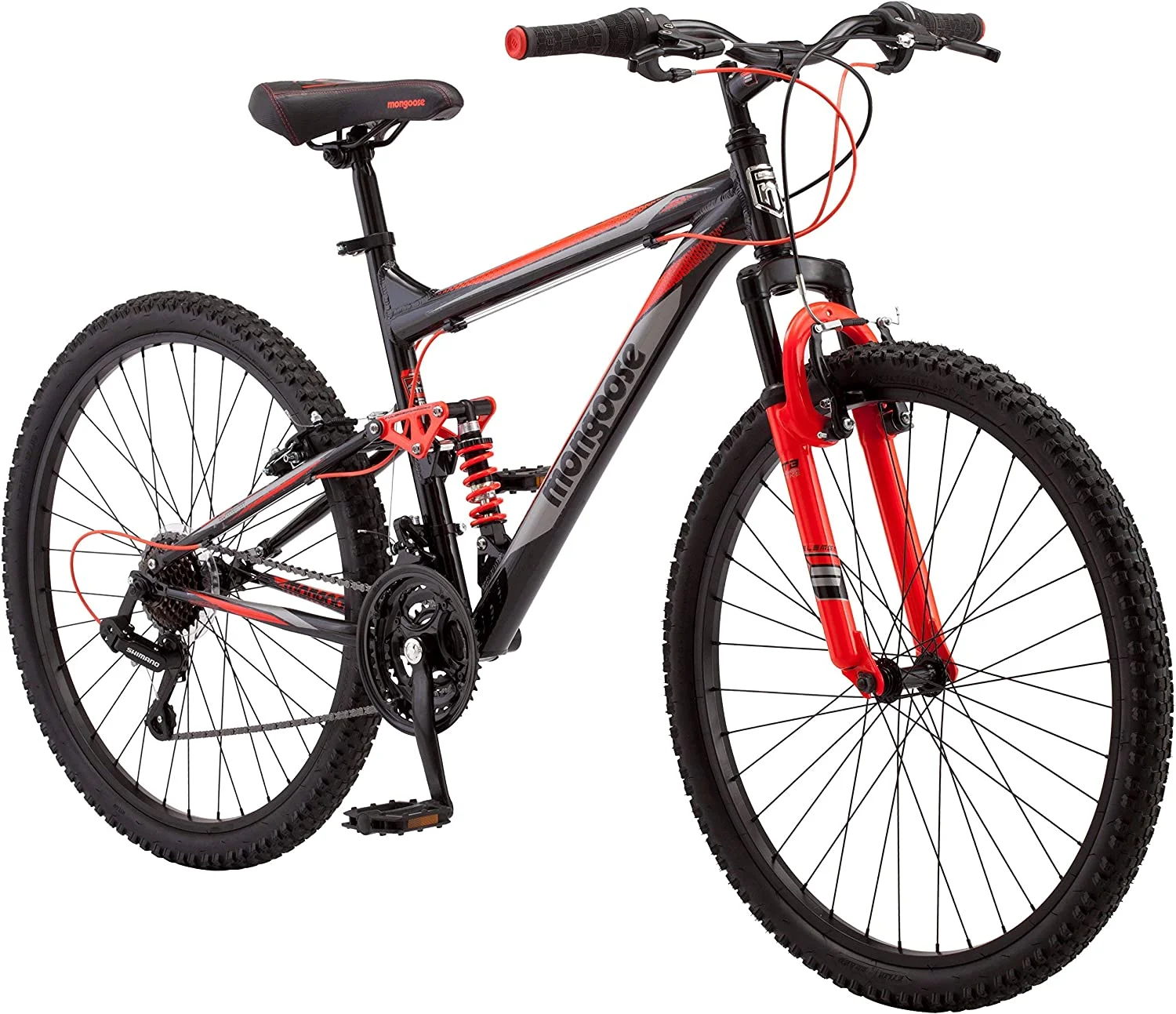 Mongoose Status 2.2 Men's with Full and Suspension 26 In. Bicycle, Black
