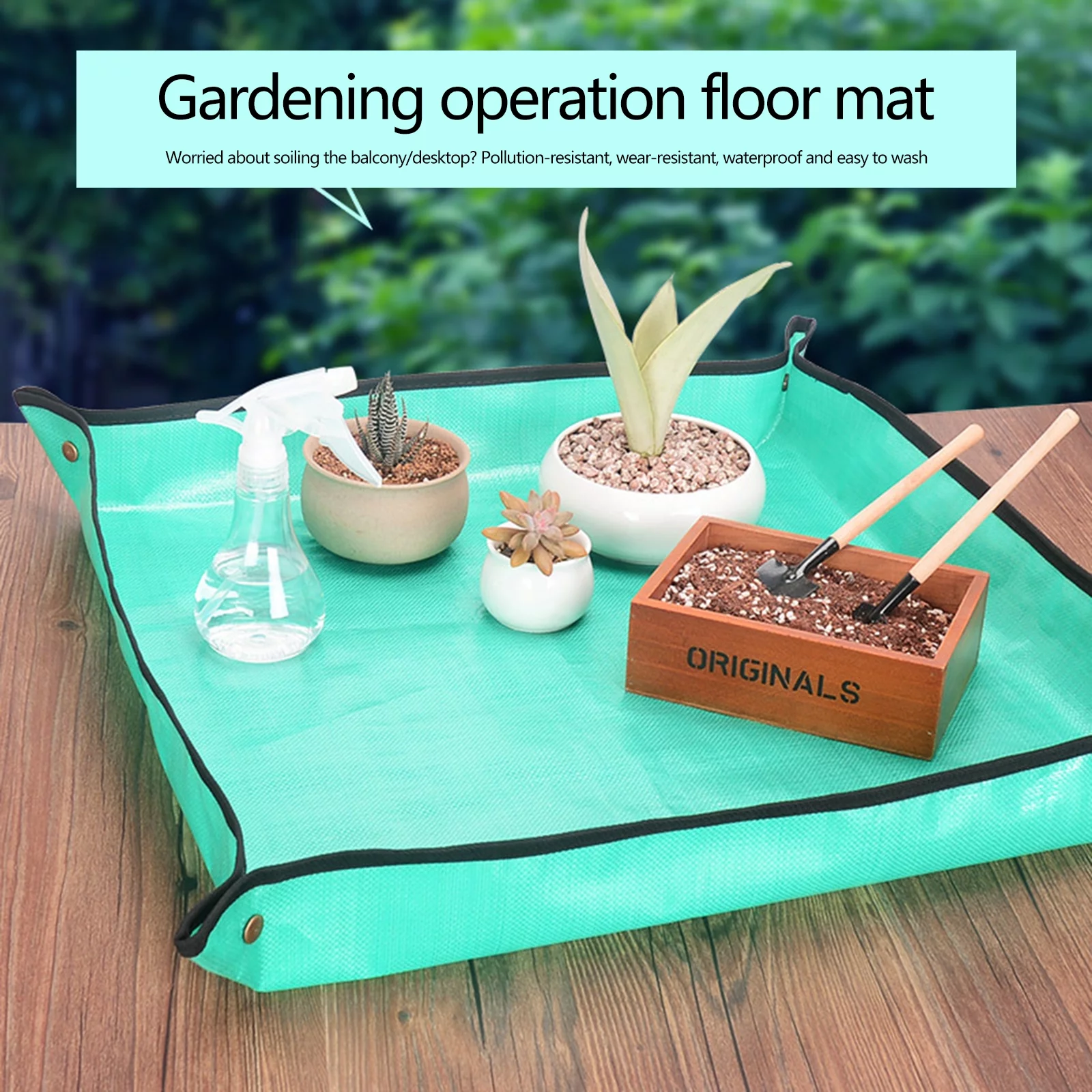 MaxFUH Plant Repotting Mat Waterproof Foldable Planting Pot Pad (Green 68x68cm)