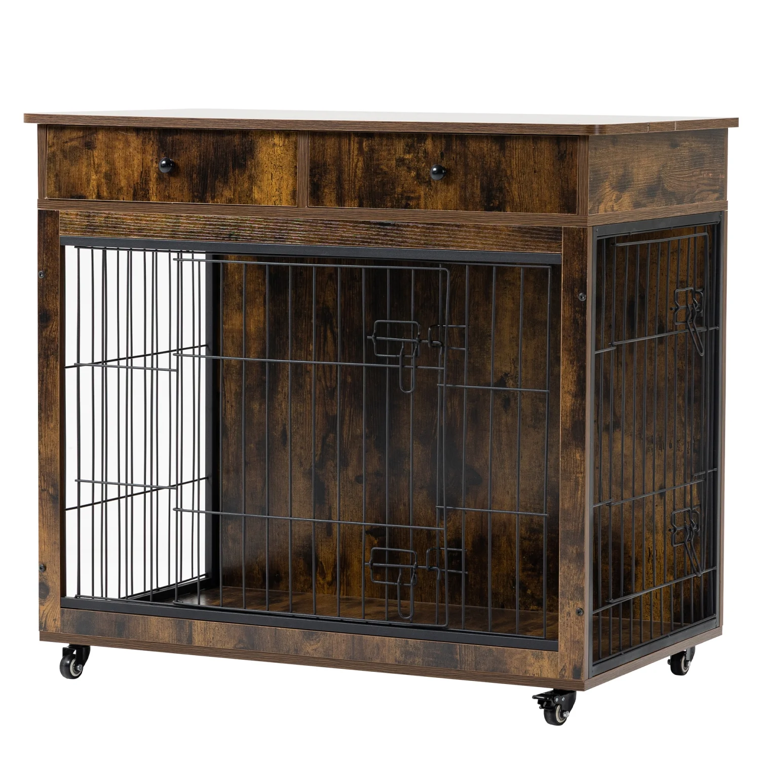 YLtoohoom Dog Crate   Wooden Dog Crate End   38.4 Inch Dog Kennel with 2 Drawers   Heavy Duty Dog Crate  Decorative Pet Crate Dog Cage for Large Indoor Use () 38.4” L×23.2” W×35” H