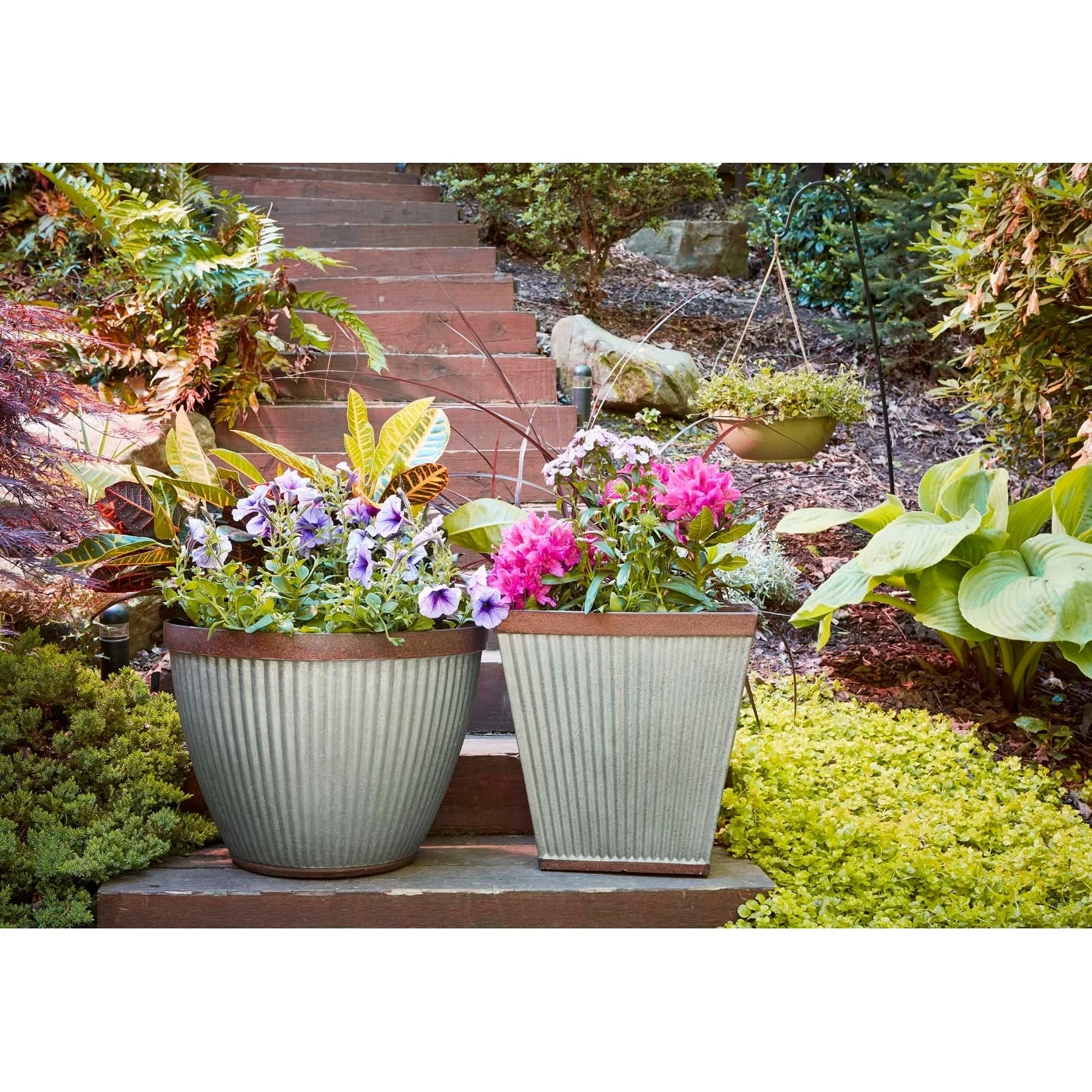 Southern Patio Westlake 10 In. Resin Rustic Galvanized Round Pleated Planter