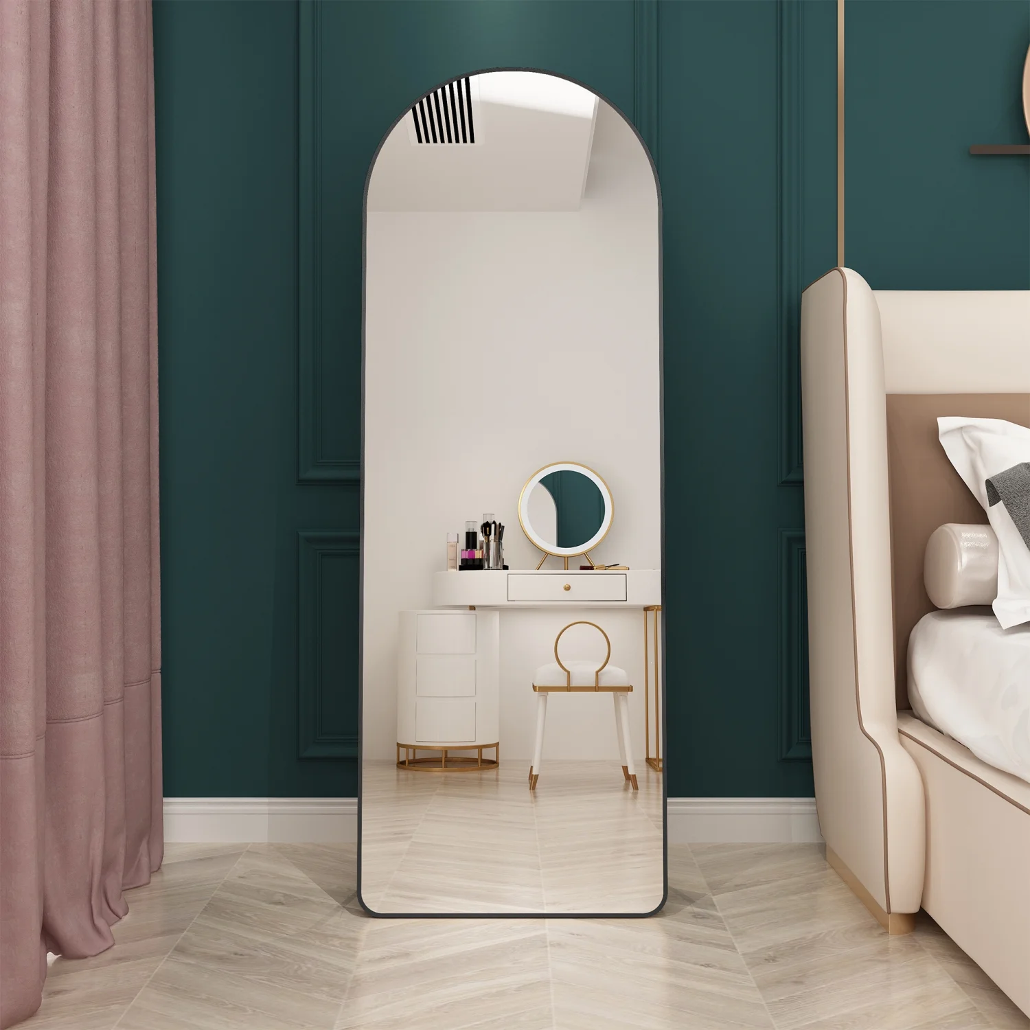YLtoohoom The 3st generation of floor mounted full length mirrors. Aluminum alloy metal frame arched wall mirror  bathroom  mirror  bedroom porch  clothing store  wall mounted. Black 65 ”