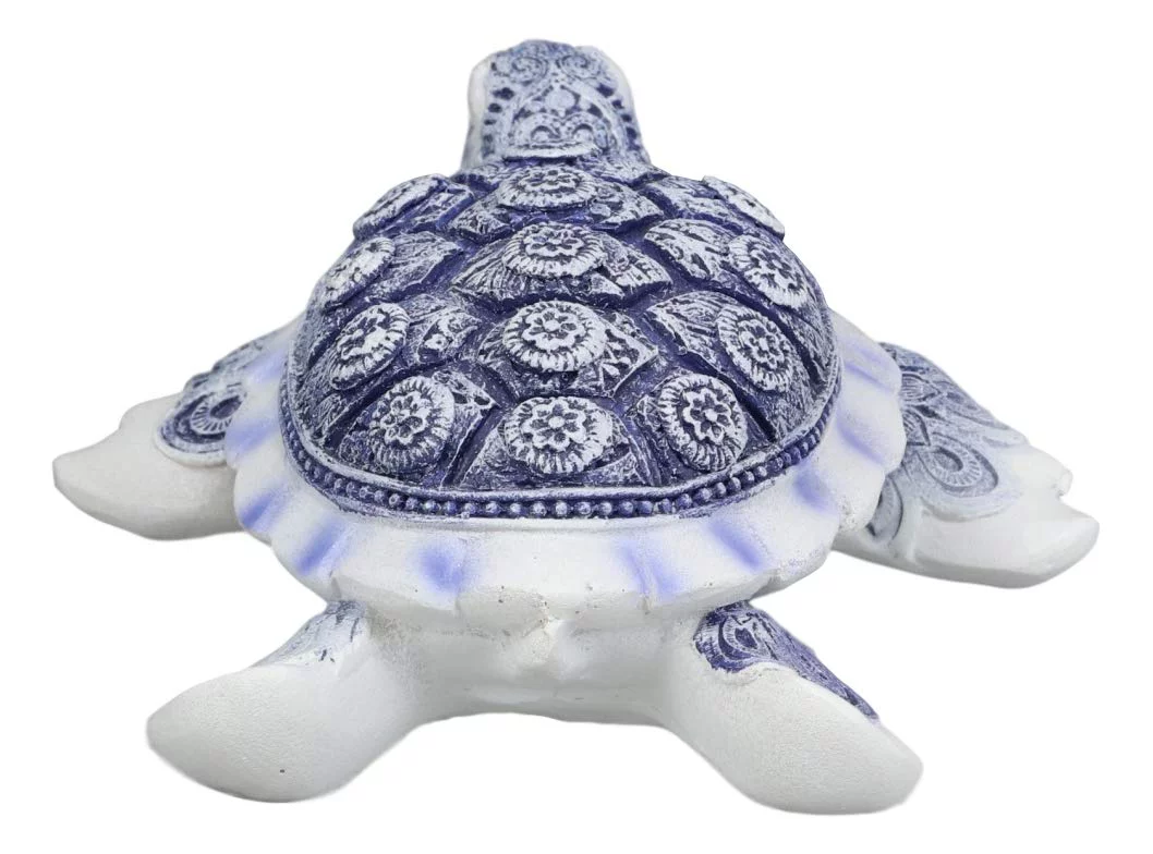 Terracotta Blue And White Feng Shui Celestial Sea Turtle Statue 4.5