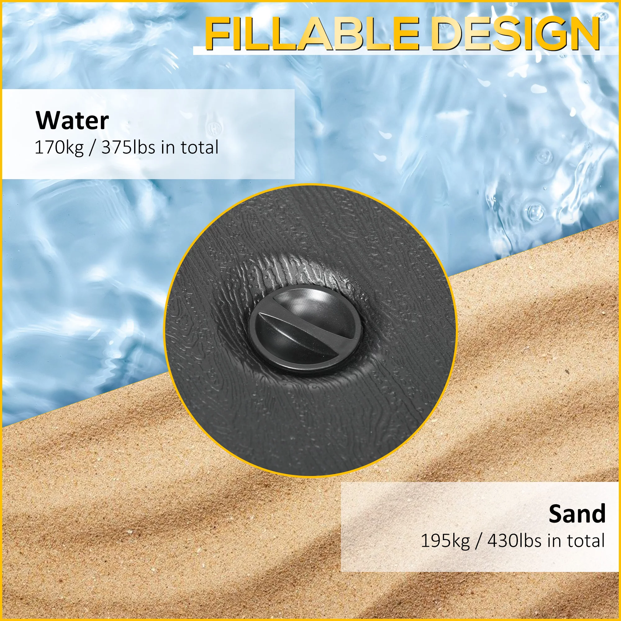 Outsunny Fillable Cantilever Umbrella Base Stand Weights on Wheels, Black