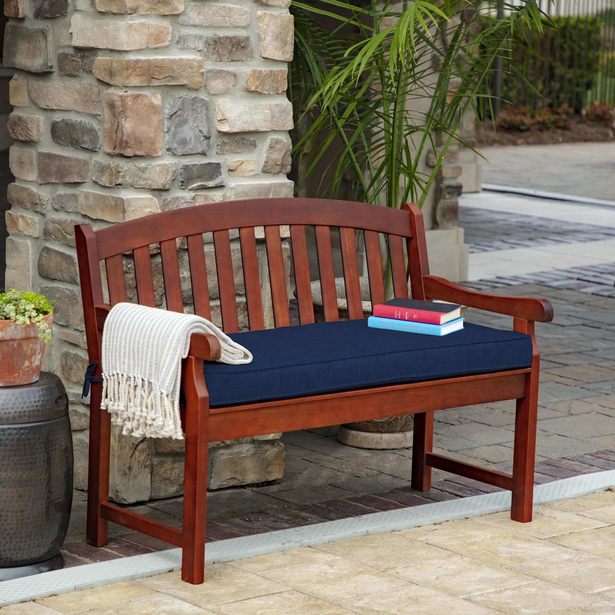 Arden Selections ProFoam 18 x 46 in Outdoor Bench Cushion Cover, Sapphire Blue Leala