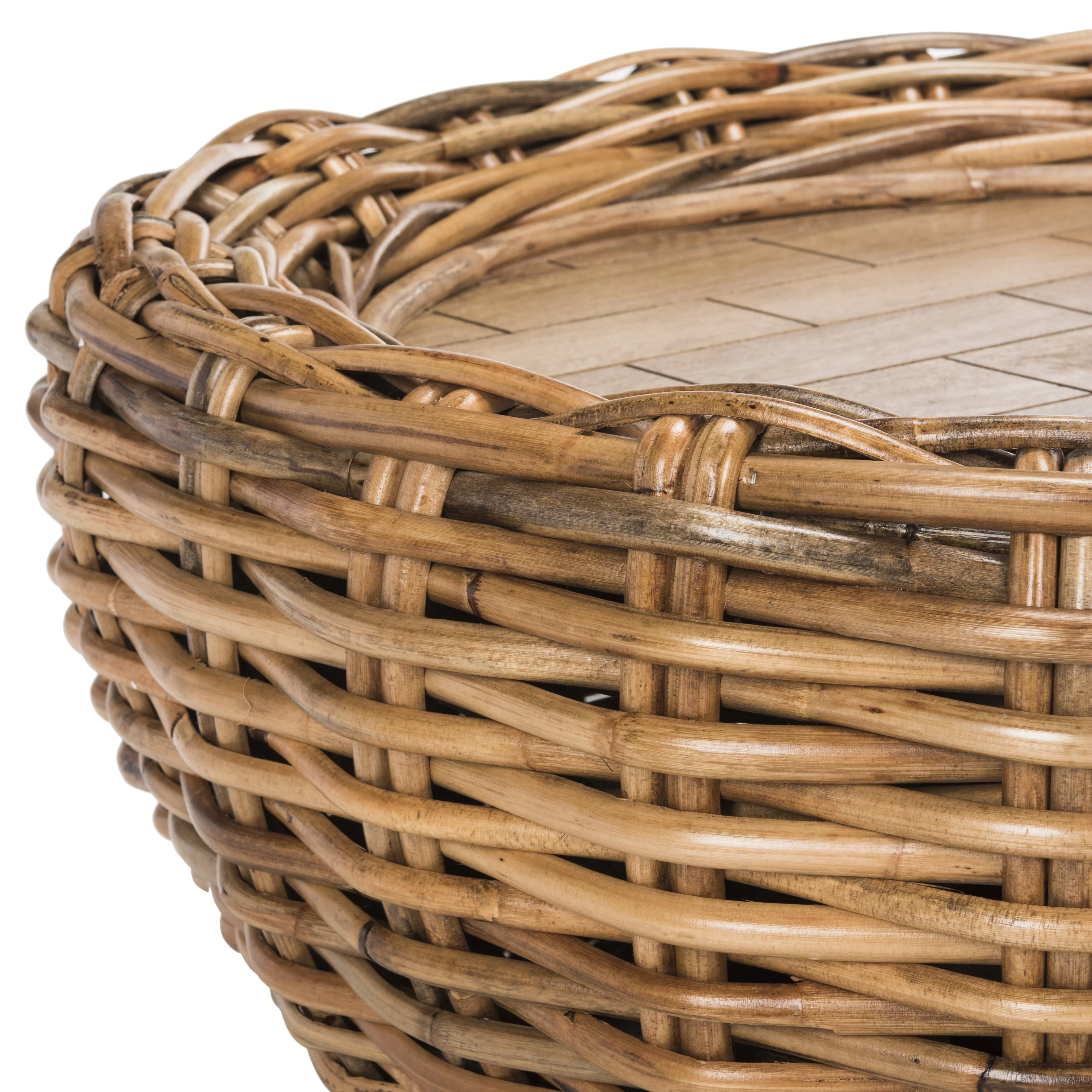 SAFAVIEH Alley Wood Top Round Wicker Coffee Table, Natural Brown