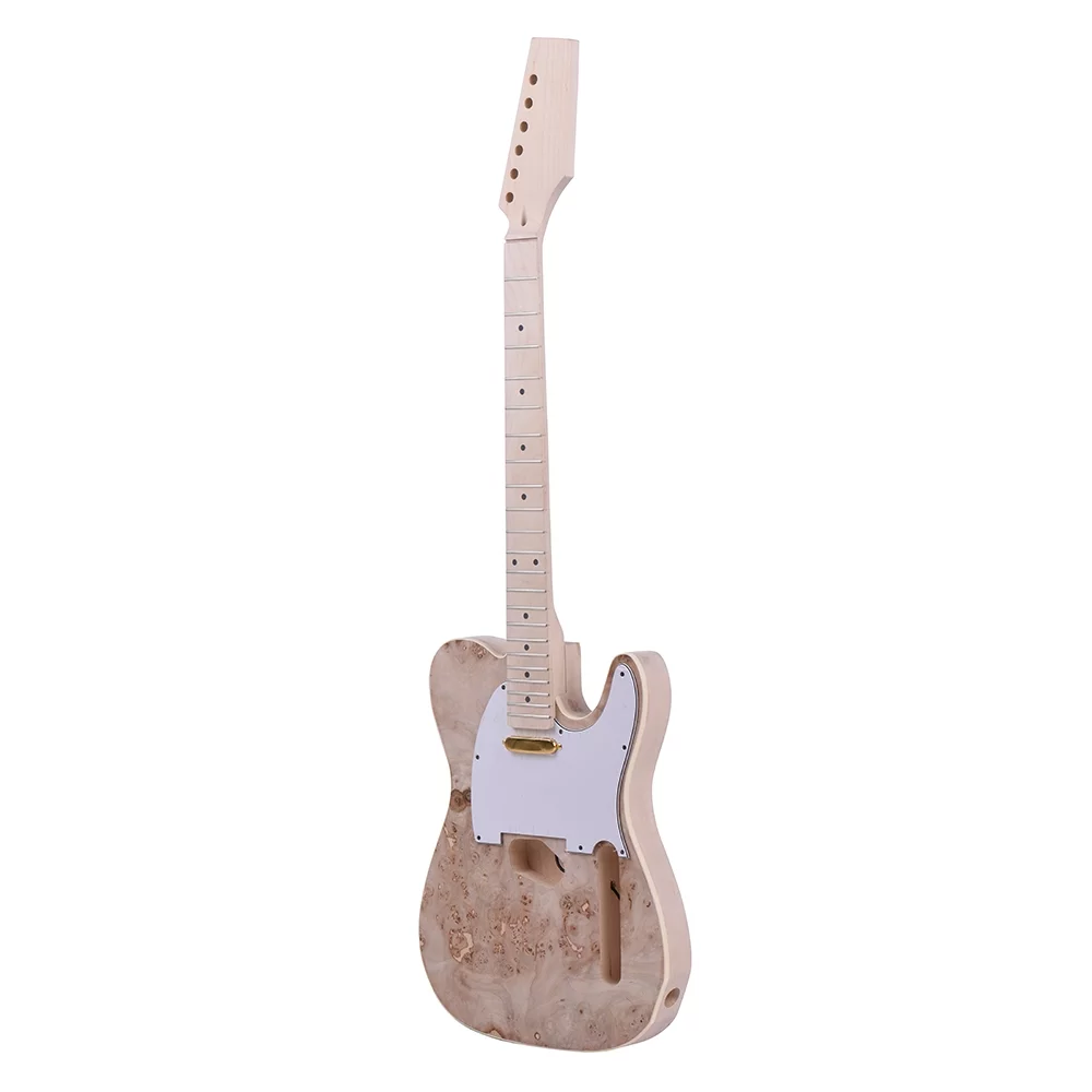 Unfinished Electric Guitar DIY Kit Basswood Body Burl Surface Maple Wood Neck & Fingerboard