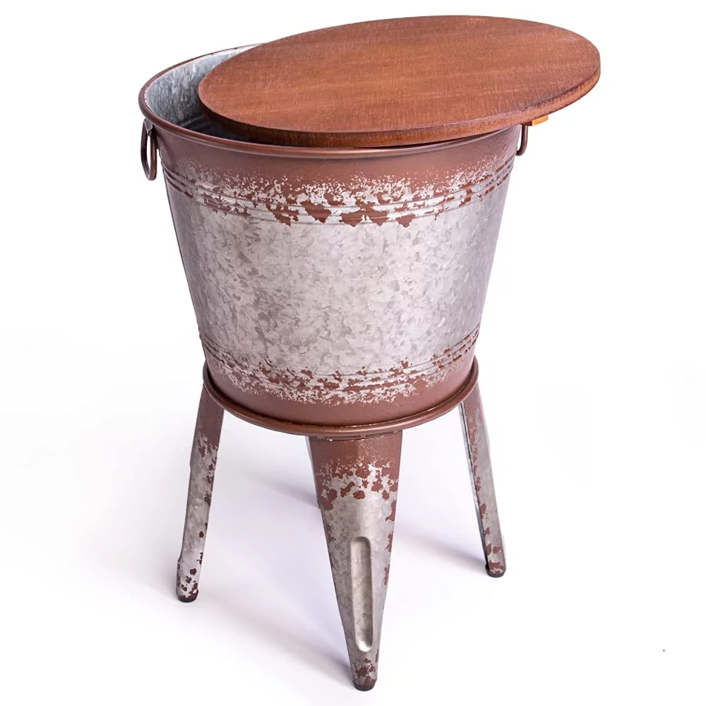 Hallops Farmhouse Accent Size Table Galvanized Rustic Coffee Table Metal Storage Round