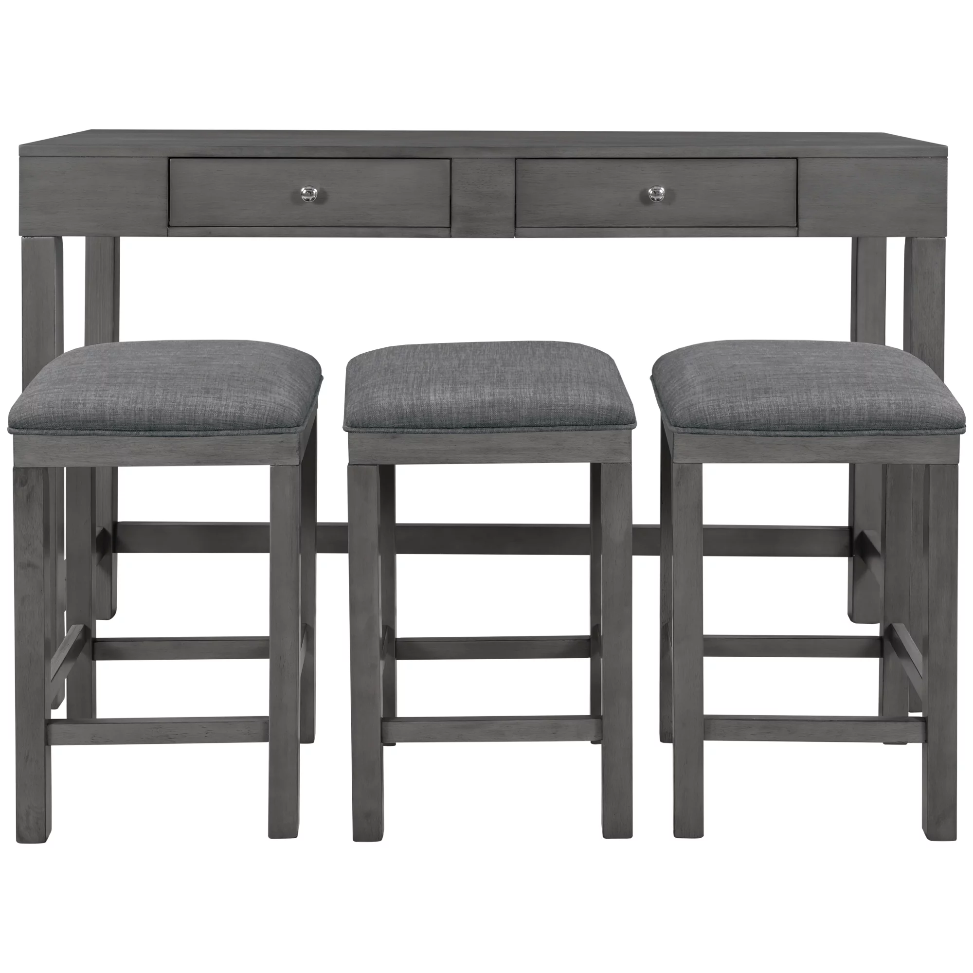 TOPMAX 4-Piece Counter Height Table Set with Socket and Fabric Padded Stools, Gray