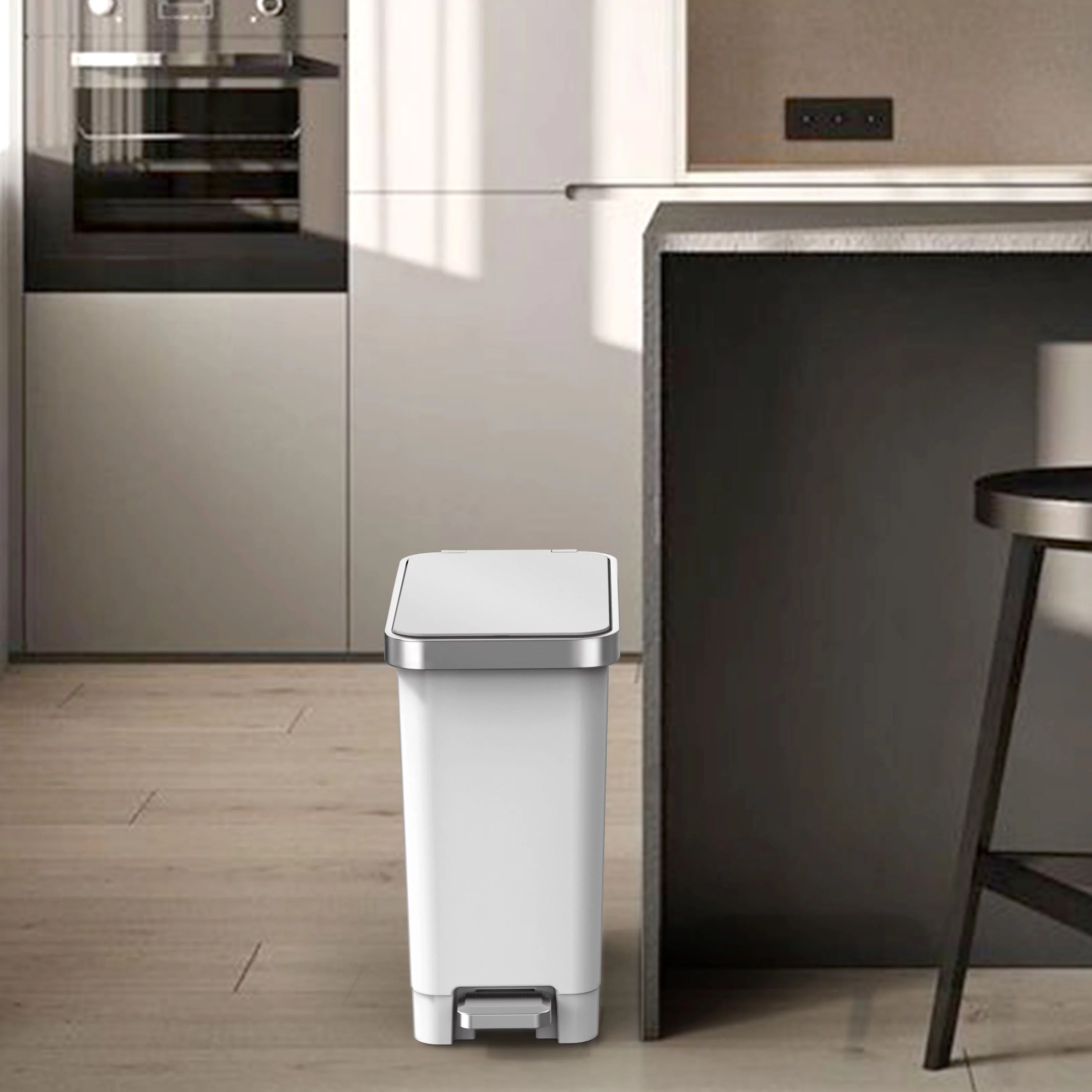 (2 pack) Better Homes & Gardens 2.5 Gallon Trash Can, Premium Plastic Step Bathroom Trash Can, White