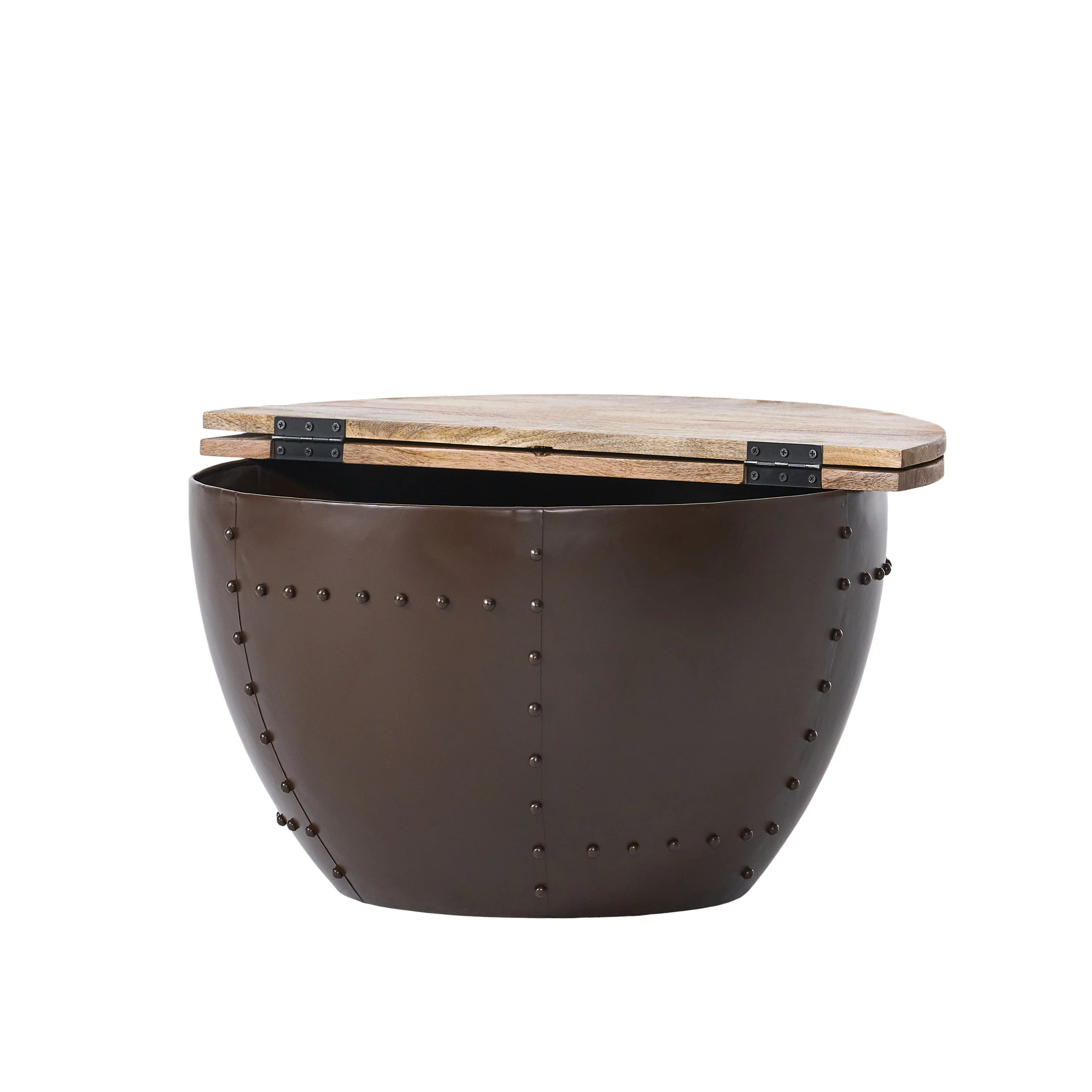 Kim Handcrafted Boho Mango Wood and Iron Accent Table, Natural and Black