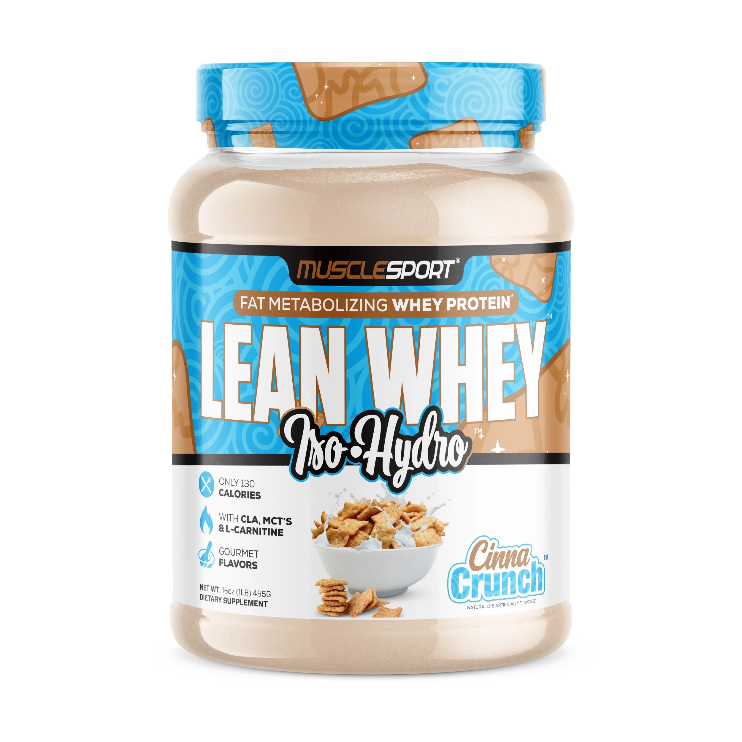 Musclesport Lean Whey Revolution™ Protein Powder - Whey Isolate - Low Calorie, Low Carb, Low Fat - 25g Protein (1LB, Cinna Crunch)