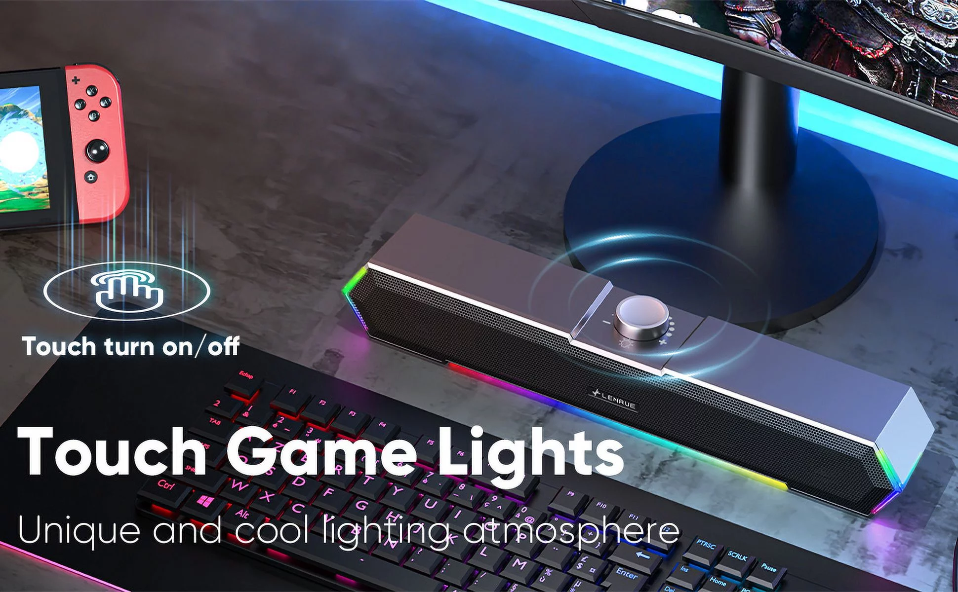 LENRUE G11 Computer Speakers for Desktop, Touch Lights PC Speakers with Surge Clear Sound, USB C/USB Powered for Computer Desktop PC Laptop Monitor