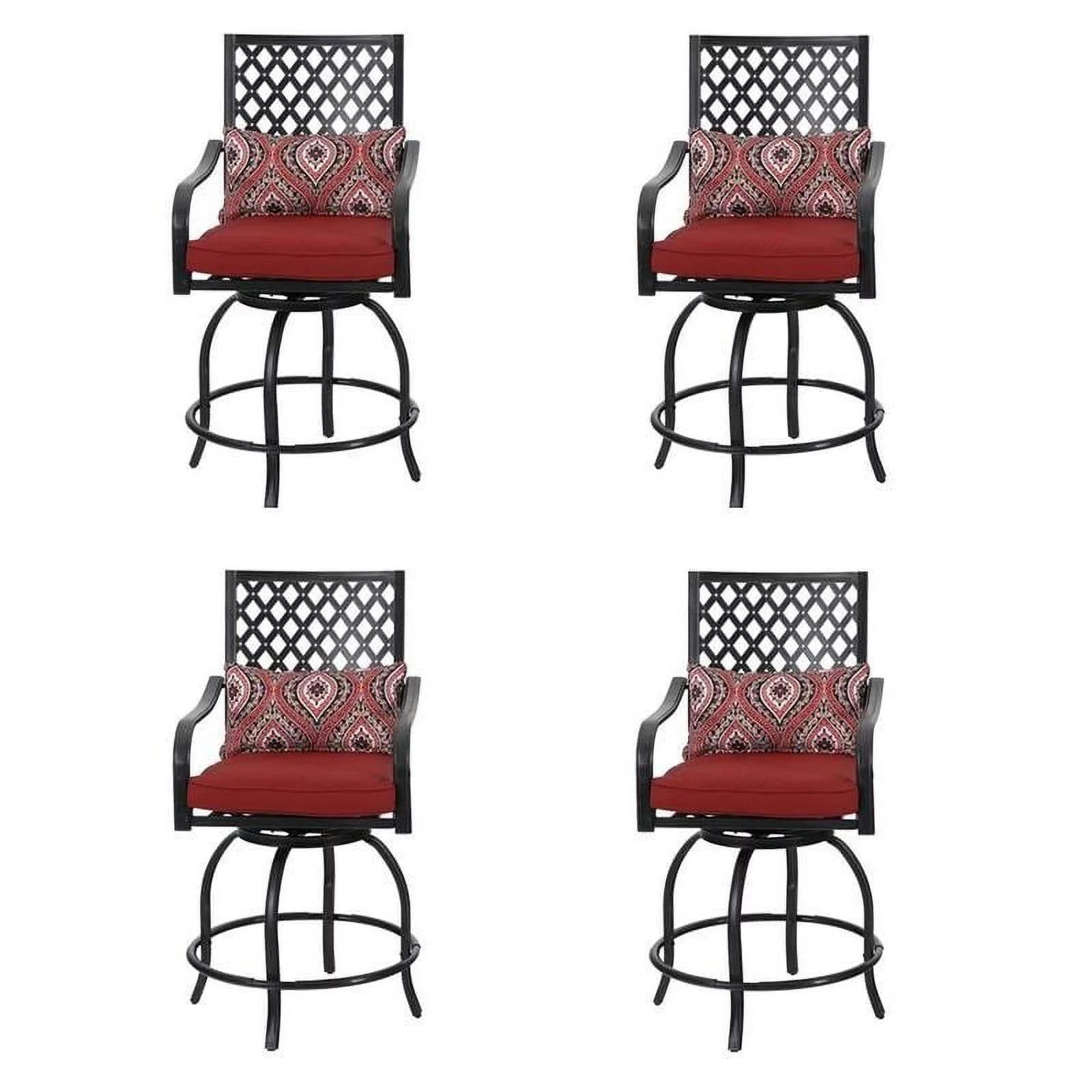 Outdoor Swivel Metal Cushioned Bar Height Patio Chairs Set of 4 Red