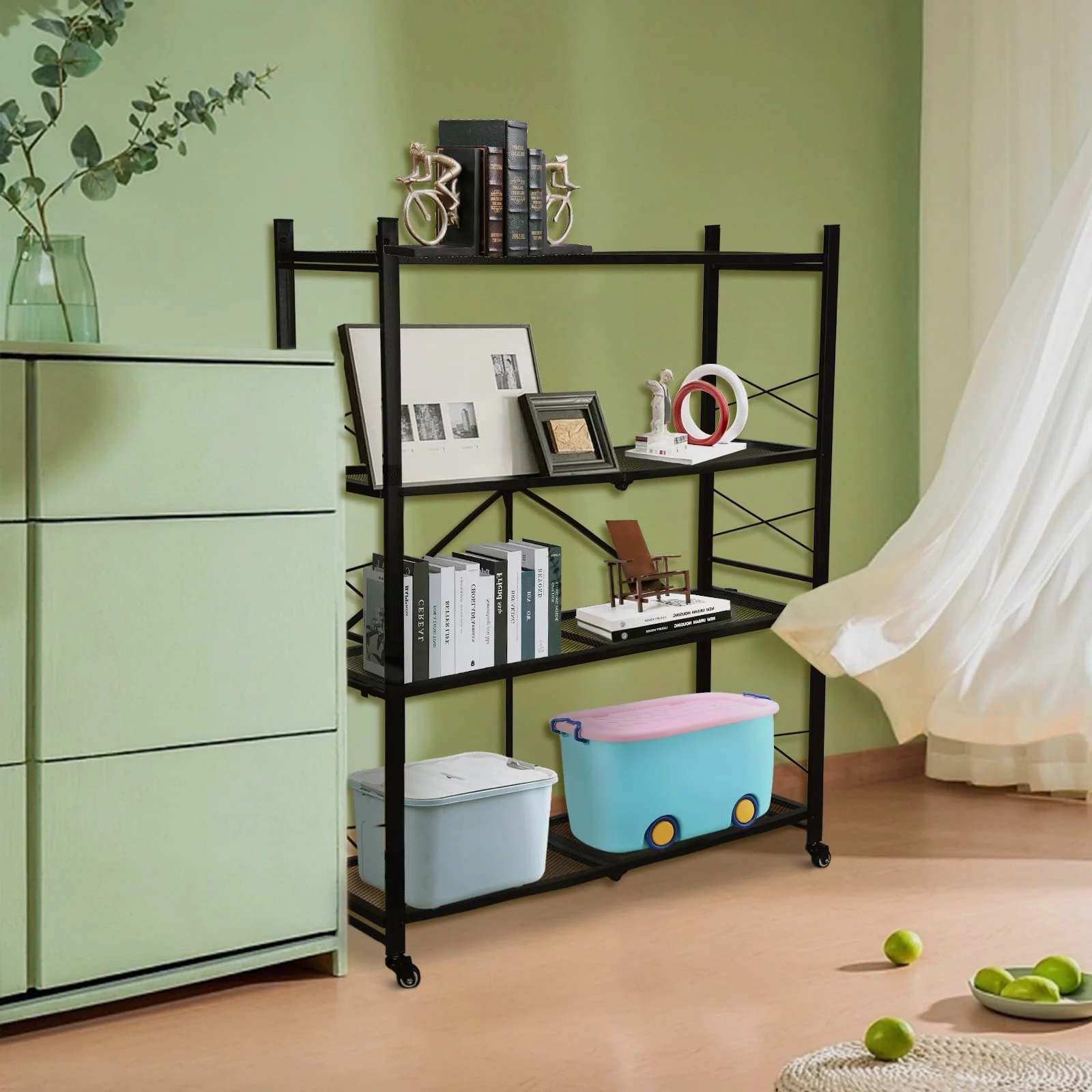 Gaildon Foldable Shelves two of 5 Tier Heavy Duty Metal Storage Shelves with Wheels - No Assembly Collapsible Shelving Unit for Kitchen Garage Hold up to 1000 lbs