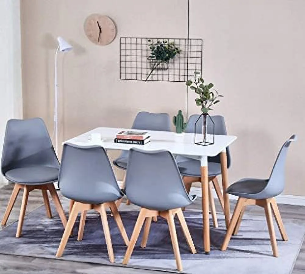 TJUNBOLIFE Scandinavia Set of 4 Dining Chair with Solid Beech Legs Accent Modern Chairs Padded Design (White)