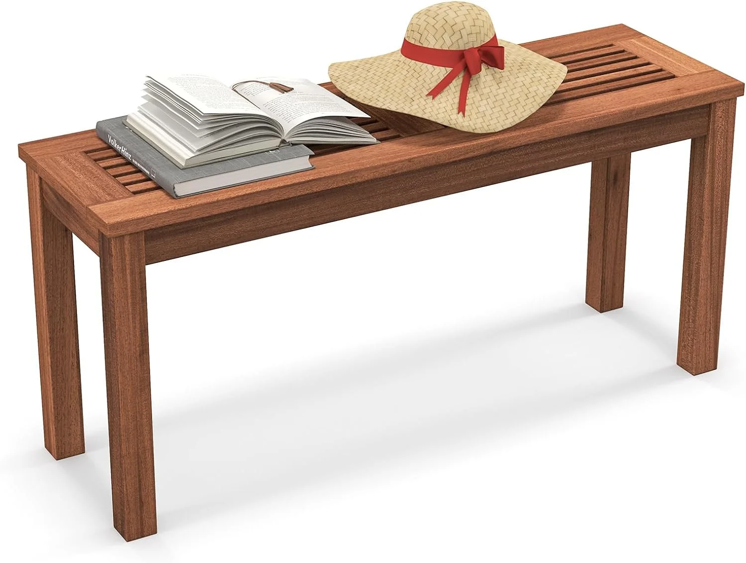 Outdoor Backless Bench, Patio Dining Bench with Breathable Slatted Seat, 2-Seater Rustic Wood Bench for Entryway, Garden, Backyard, Deck, Natural