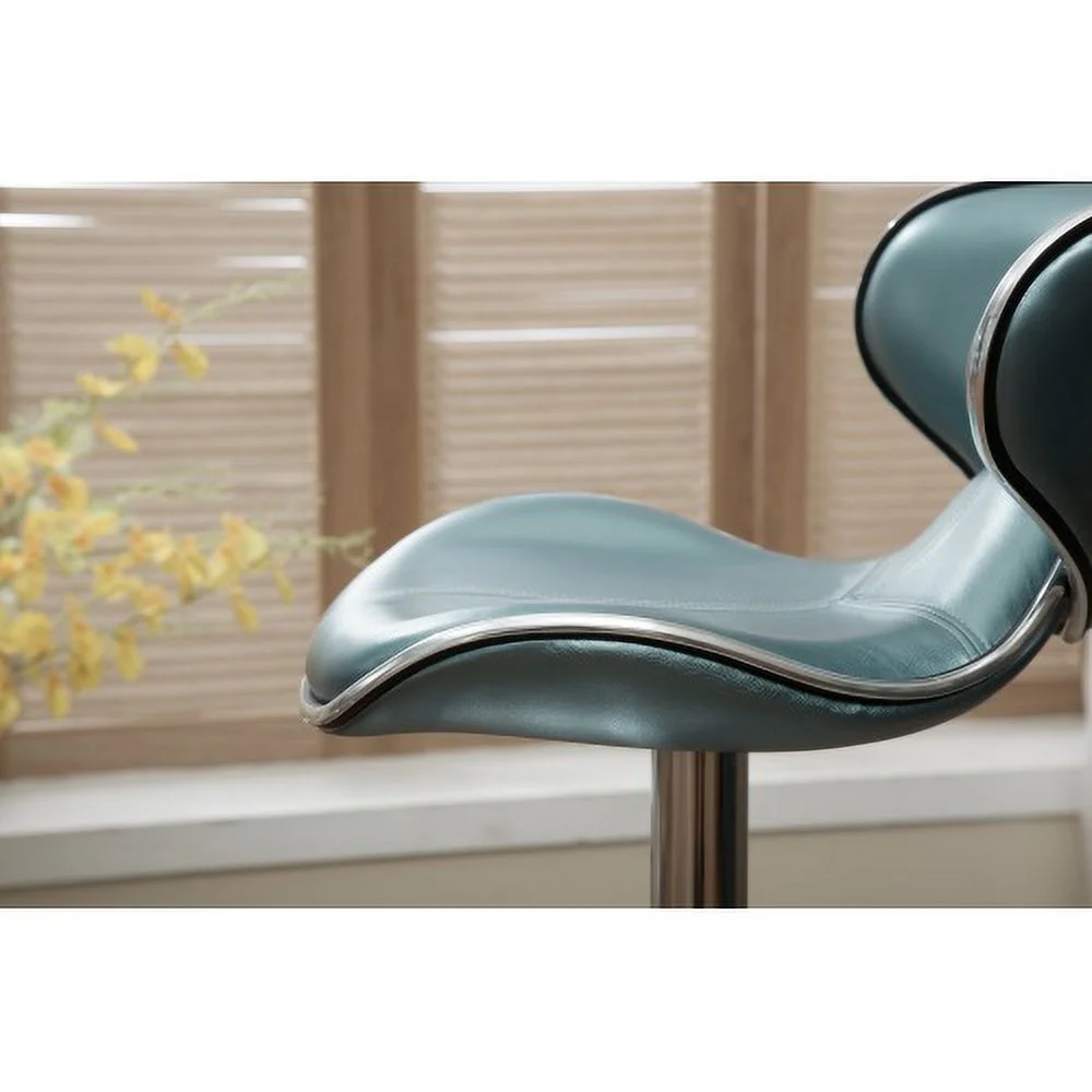 Masaccio Upholstery Airlift Adjustable Swivel Barstool with Chrome Base, Set of 2, Blue