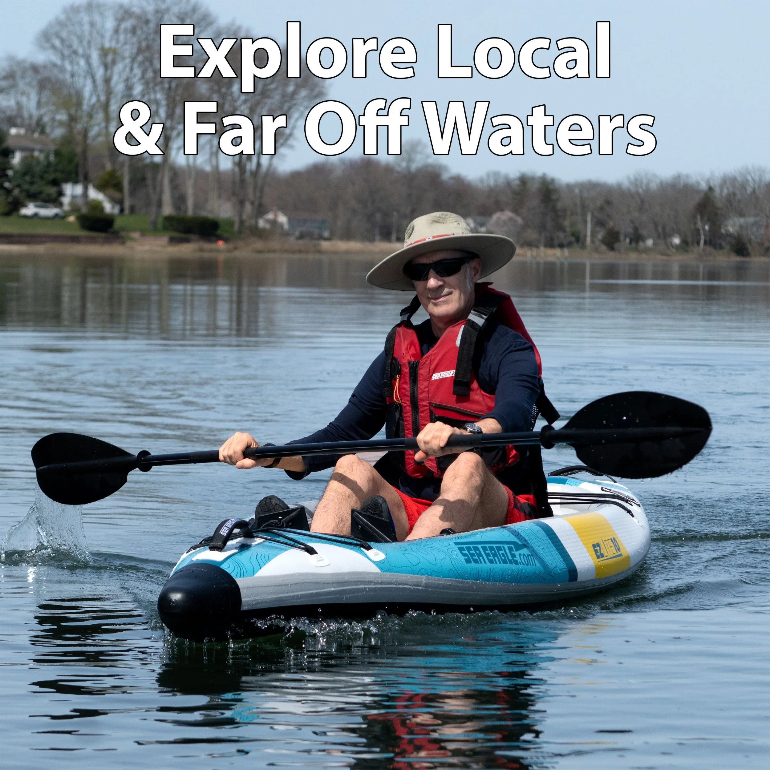 Sea Eagle EZLITE10 Ultralight, All Woven, Drop Stitch, Rigid, High Performance, Easy Setup, 10' Solo Inflatable Kayak - Deluxe Package