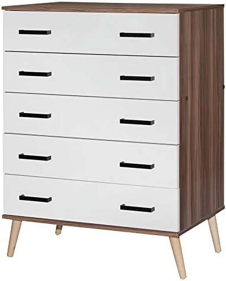 HVSDIMO Eli Mid-Century Modern 5 Drawer Chest Dark Gray & Oak