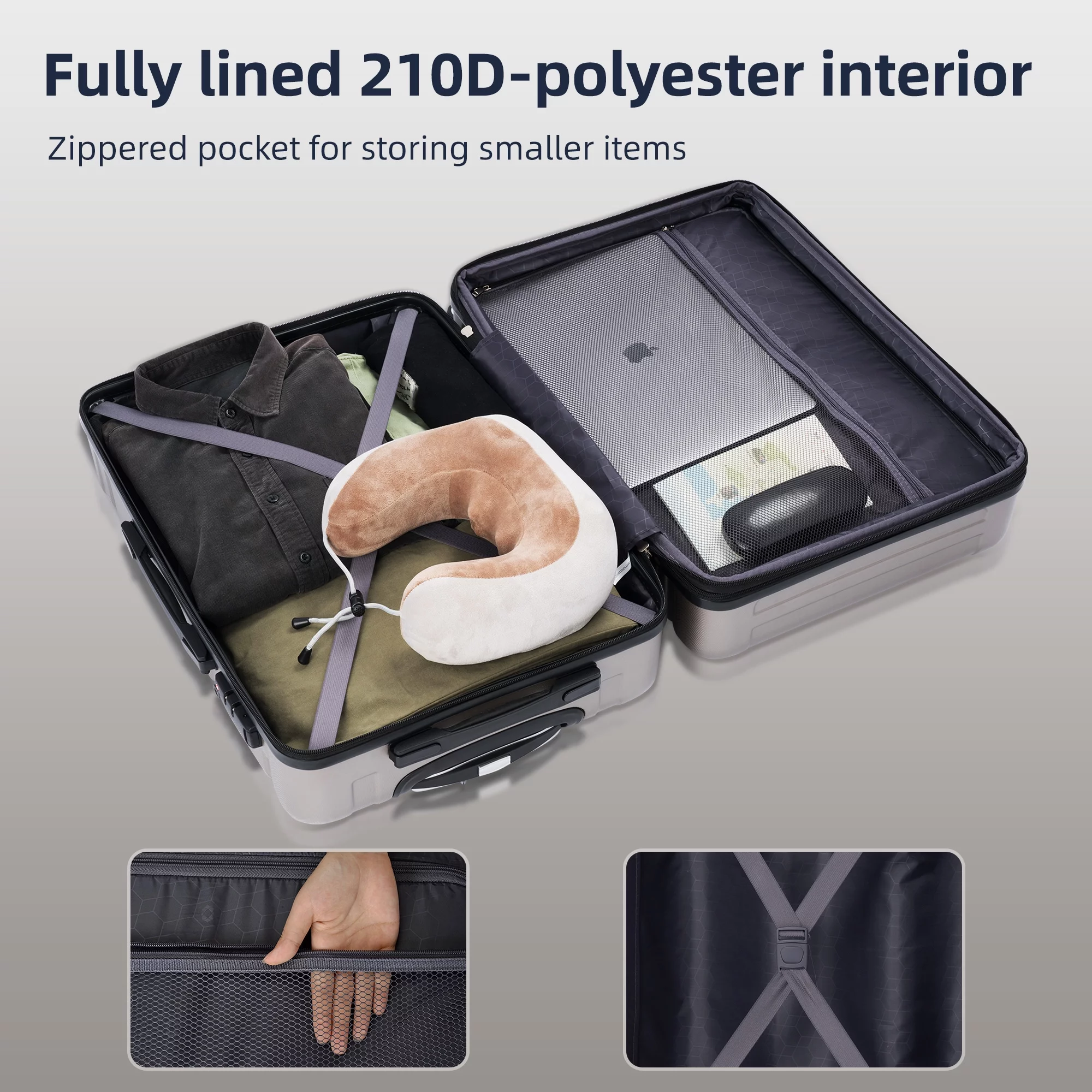 KUUFER 3 Piece Set Suitcase Spinner Hardshell Lightweight TSA Lock, Expandable Luggage Set, Black