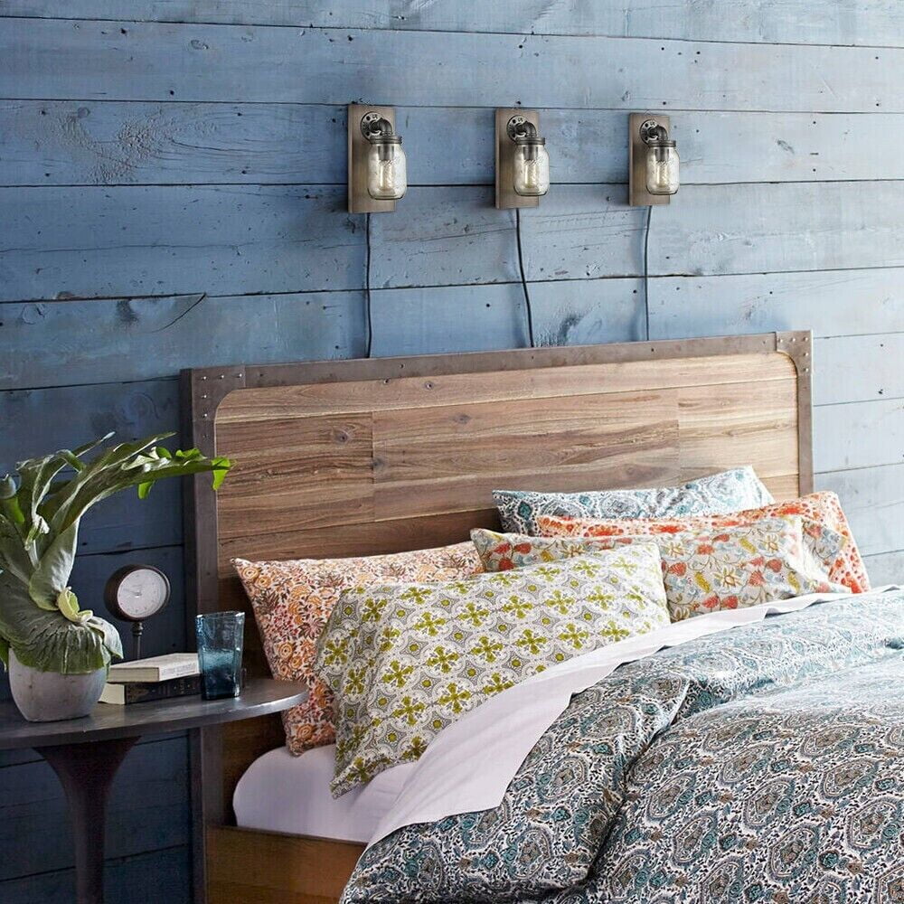 Farmhouse Mason Jar Wall Sconces Set of 2 Hanging Plug-in Wall Light