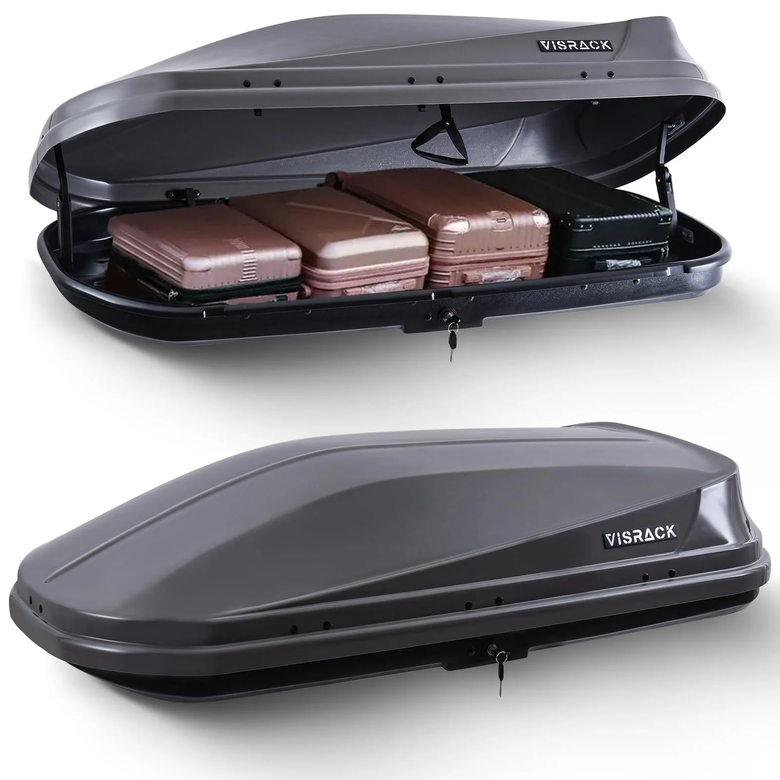 Gxcevsou Large Rooftop Cargo Carrier Box, Heavy Duty Hard Shell Roof with Security Keys, Waterproof Rooftop Cargo Box, 62 (L) x 31 (W) x 15(H) Inches, 14 Cubic Feet (Tool-Free Install), Gray
