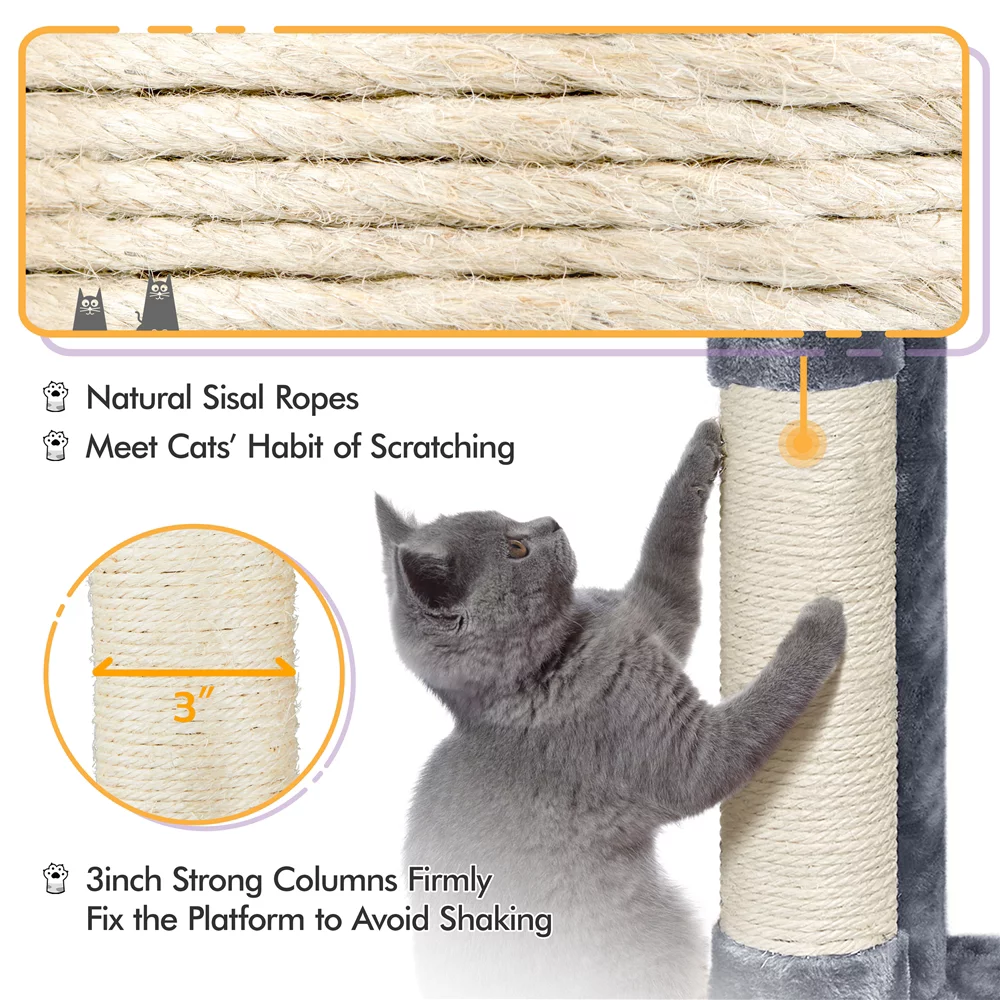 Topeakmart 60.5-in Multilevel Cat Tree Condo Scratching Posts with Hammock Top Perch, Dark Gray
