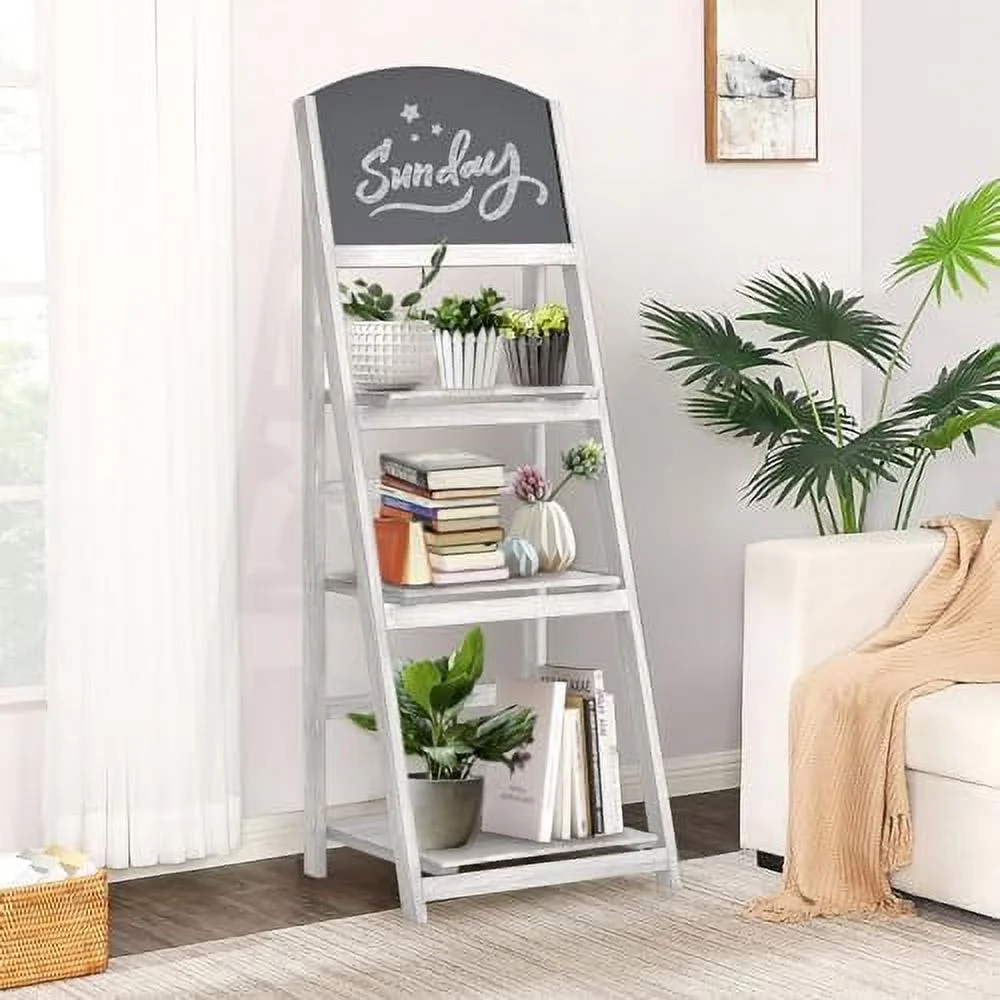 YPDXGH Ladder   4 Tier Ladder Shelves Rustic Solid Wood Ladder  Industrial Leaning Bookshelves 45" Folding Freestanding Plant Stand  Room  Office  Kitchen  Black