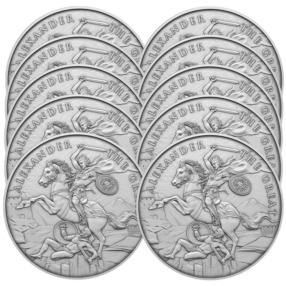 Lot of 10 - 1 Troy oz Alexander the Great Design .999 Fine Silver Round